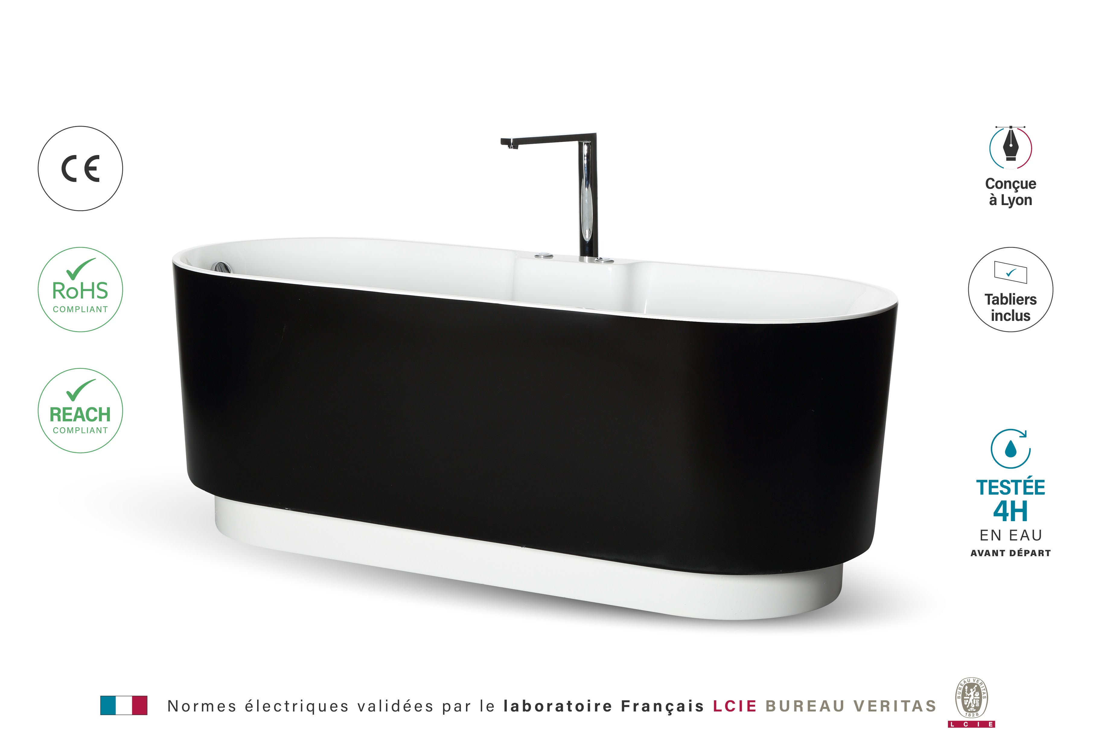Baignoire balnéo L.175x l.75cm noir Ukio SPALINA - 11