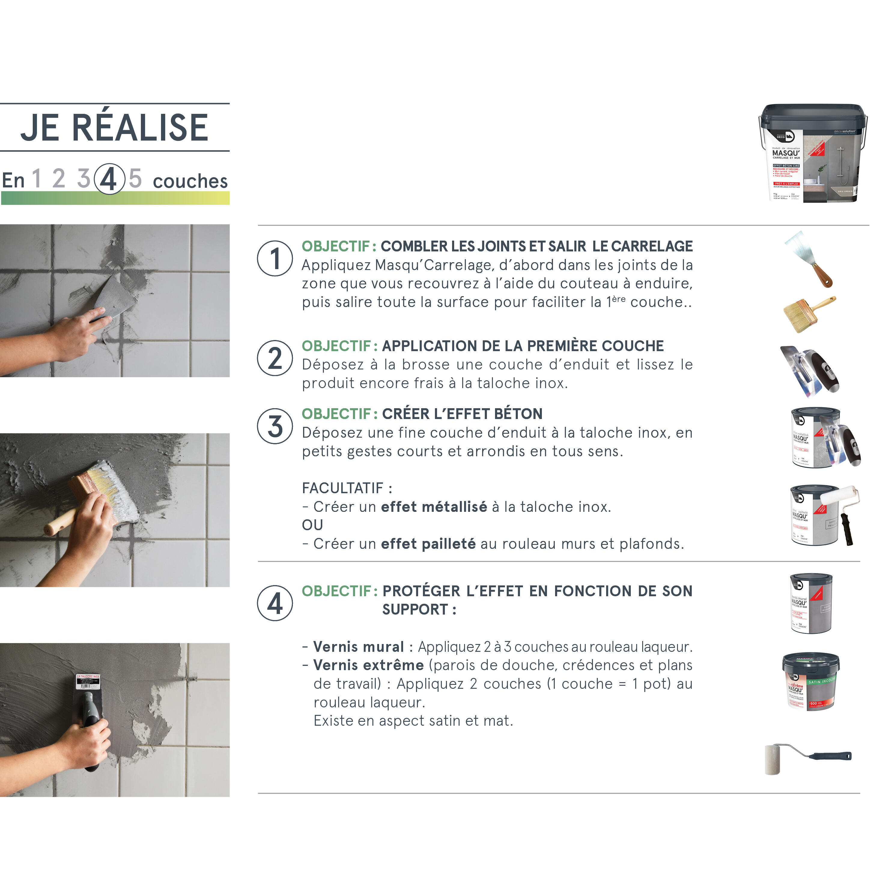 Enduit décoratif Masqu'carrelage béton MAISON DECO, blanc cassé, 9 kg - 4