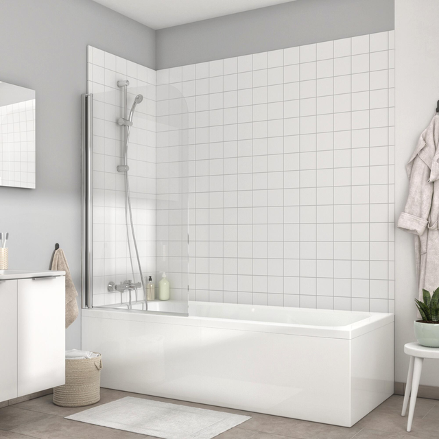 Pare-baignoire pivotant transparent chromé, H.130 x l.76 cm Nerea