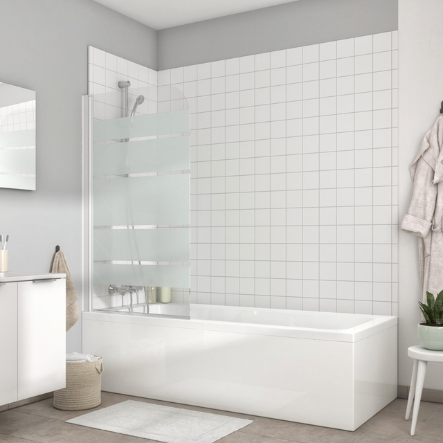 Pare-baignoire pivotant sérigraphié blanc, H.130 x l.76 cm Nerea