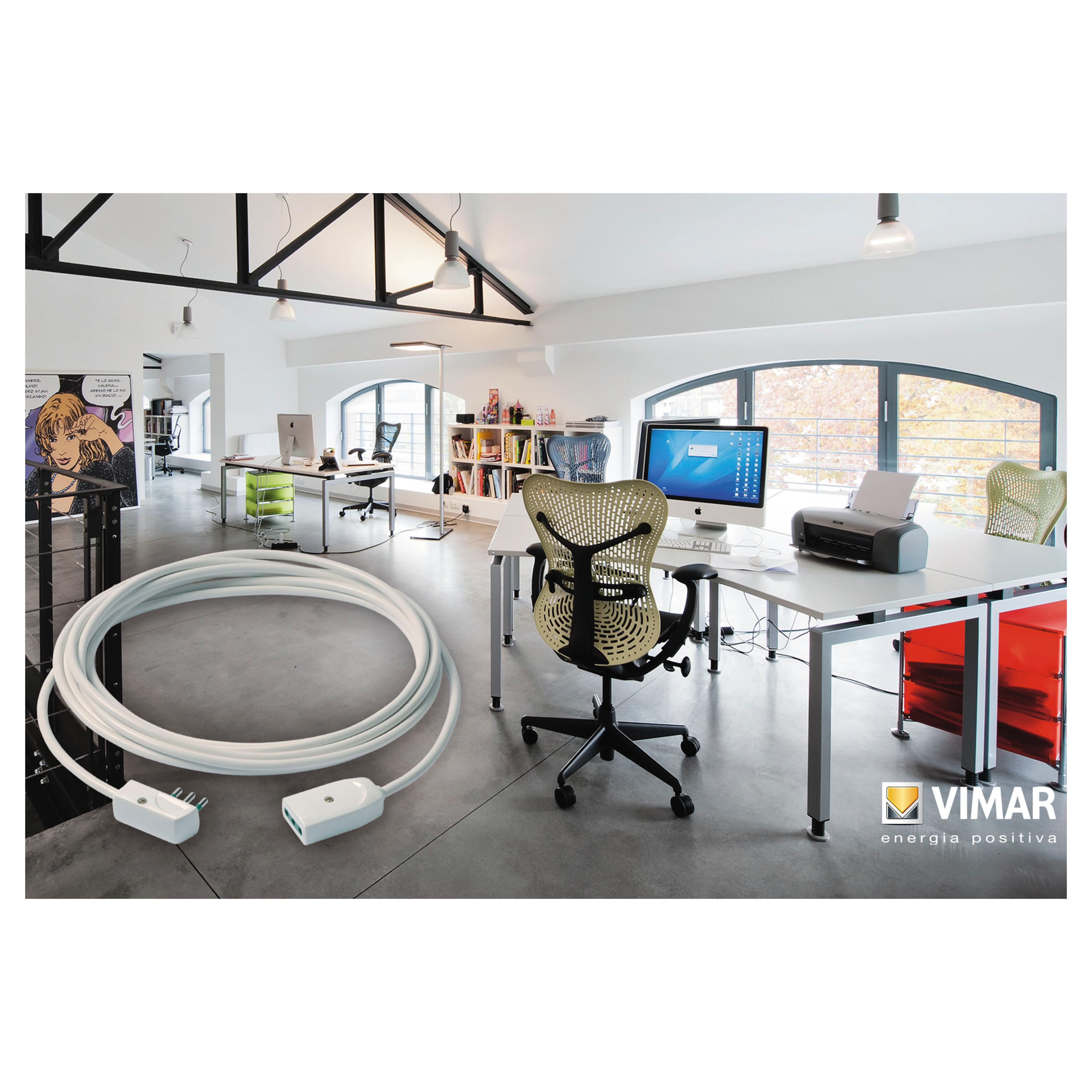 Prolunga elettrica VIMAR 3m bianco H05VV-F, 3G1 mm² spina 2P+T 16A, presa 2P+T - 2