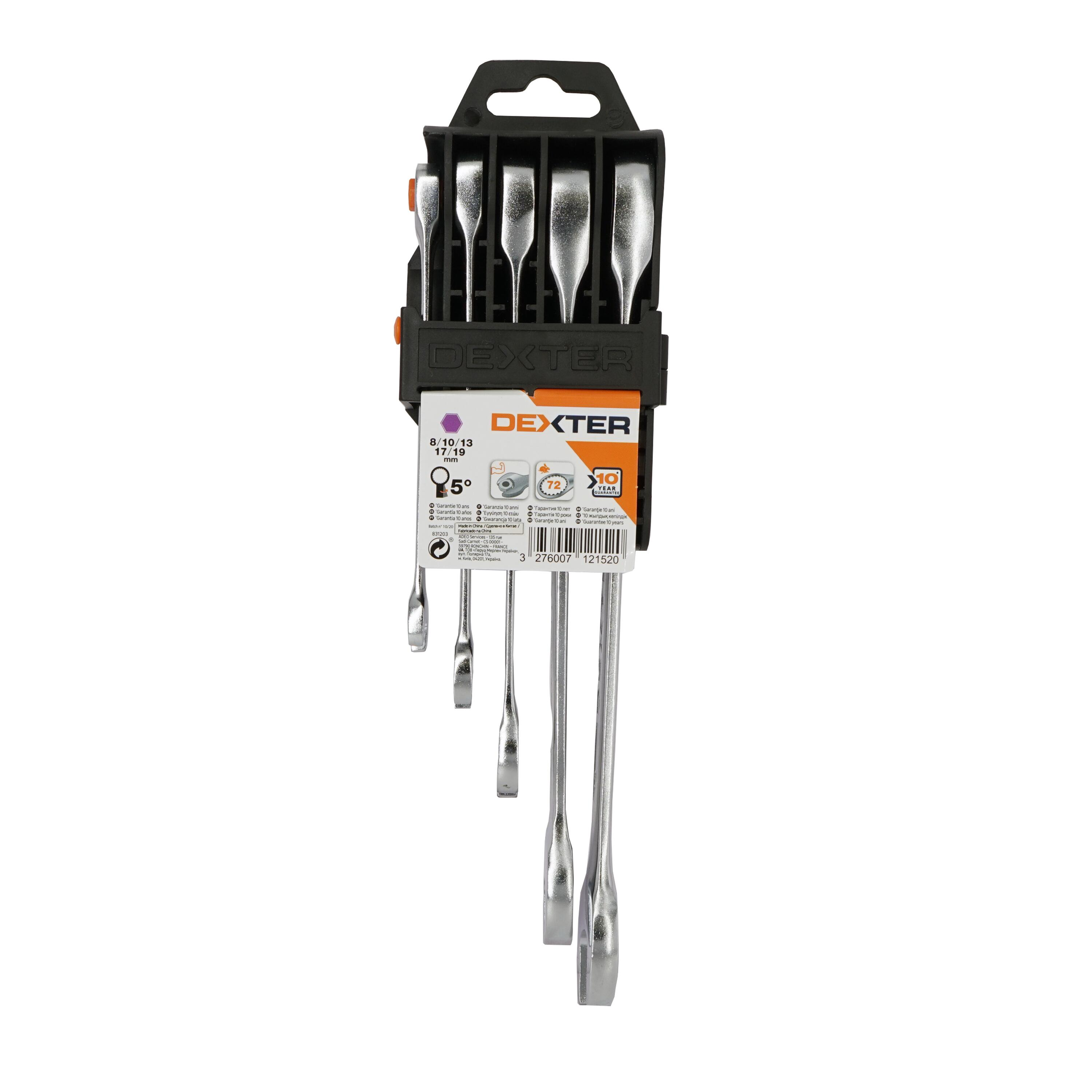 Jeu de 5 clés mixtes à cliquet DEXTER en acier chrome vanadium - 3