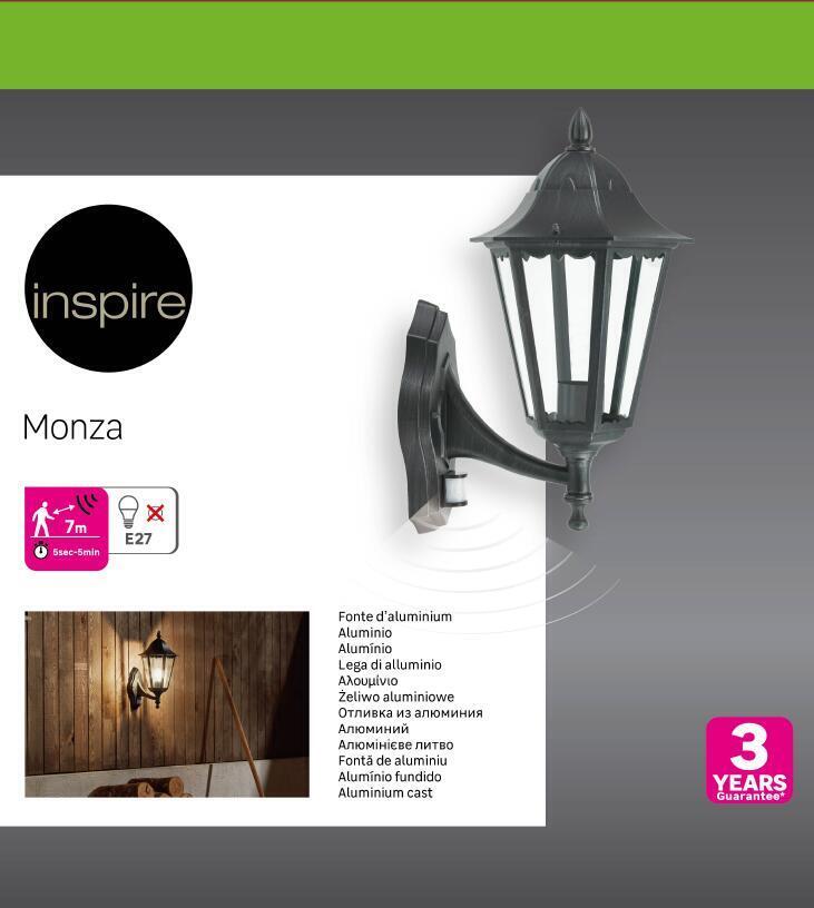Applique rustico da esterno Monza nero con sensore di movimento IP44 E27 INSPIRE - 5