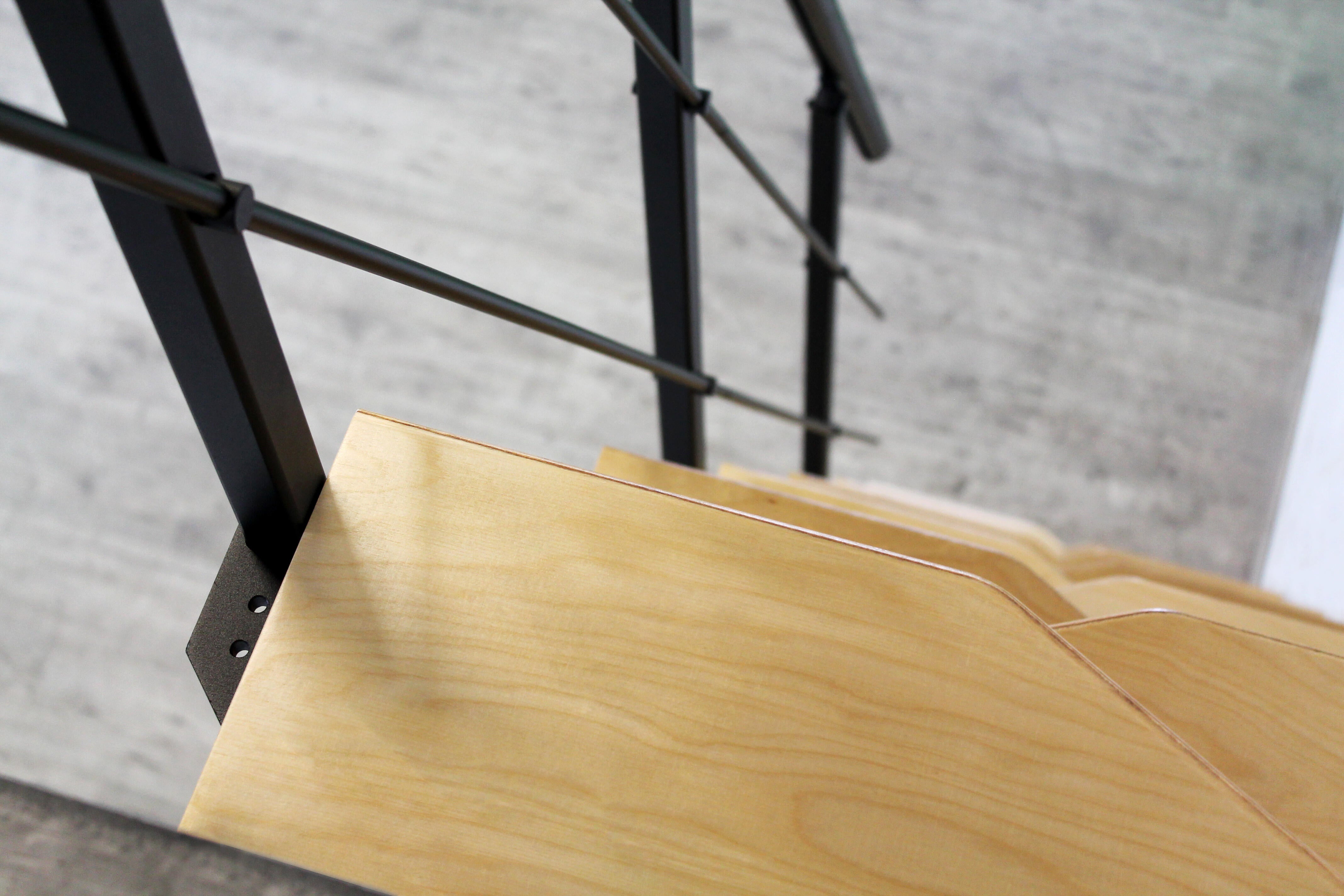 Escalier gain de place alu noir TEMPO, 11 marches, bouleau, l.70 cm - 6