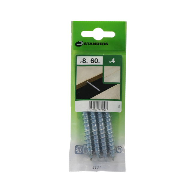 vis double filetage bois/bois acier STANDERS, Diam.8 mm x L.60 mm
