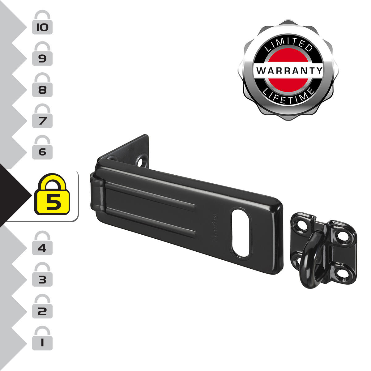 Fecho porta-cadeado aço temperado preto 110 mm Master Lock 704EURD - 5