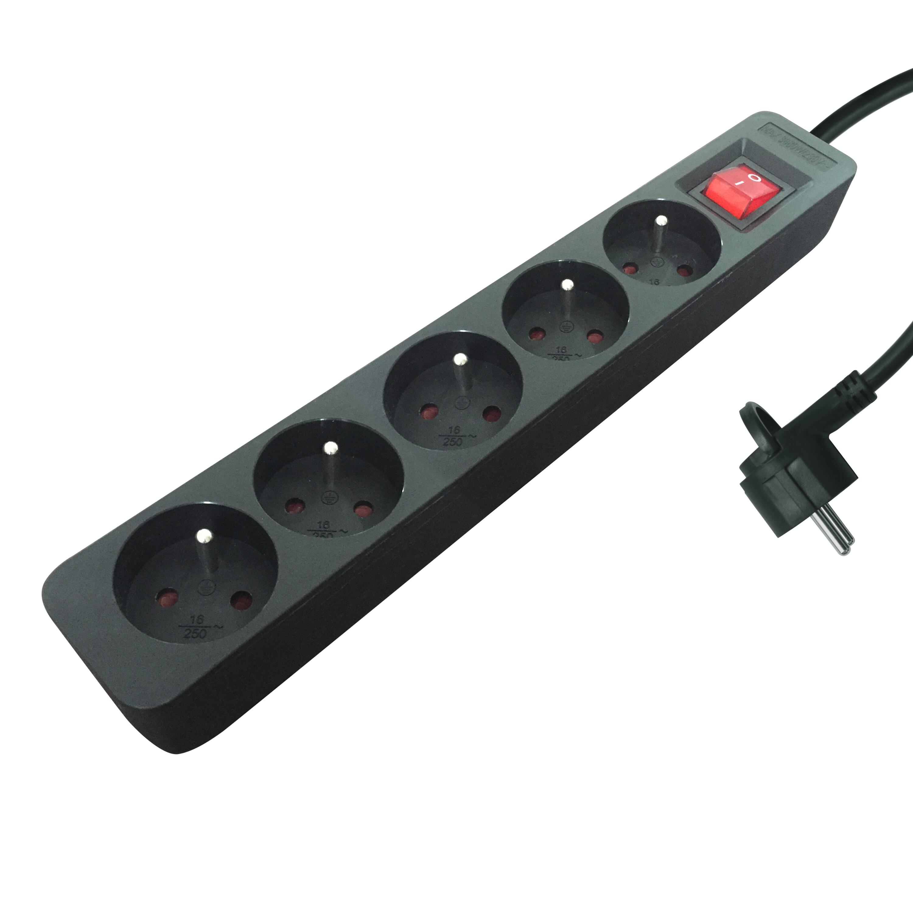 Multiprise filaire avec interrupteur, 5 prises noir, 1.5M, LEXMAN - 2