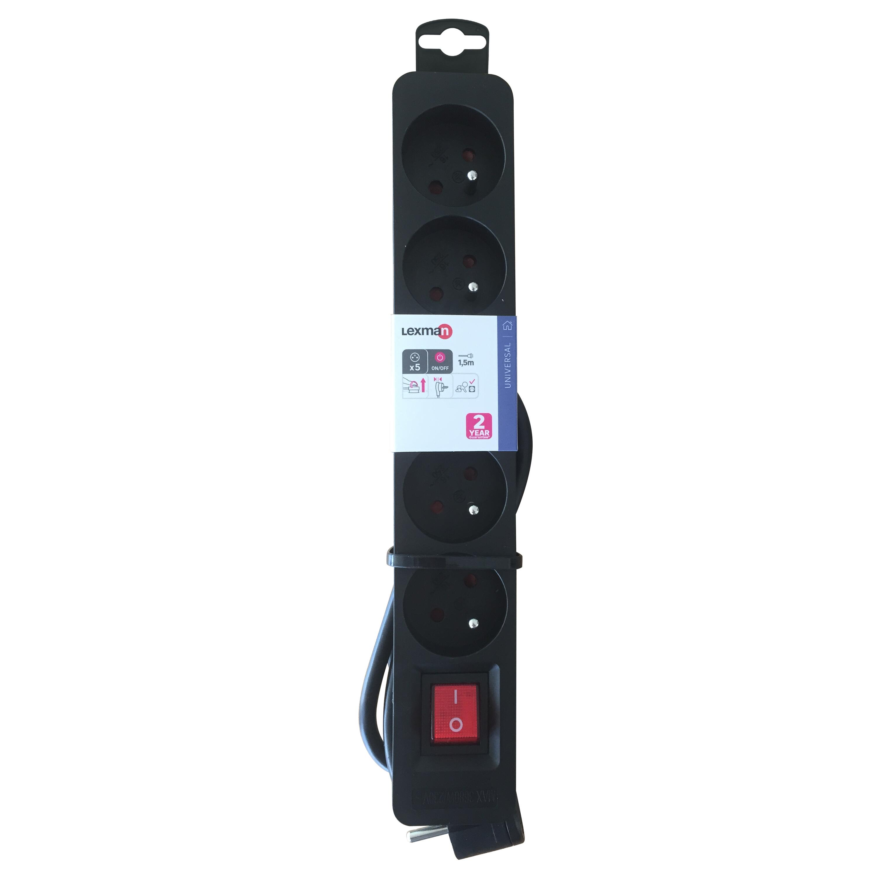 Multiprise filaire avec interrupteur, 5 prises noir, 1.5M, LEXMAN - 4
