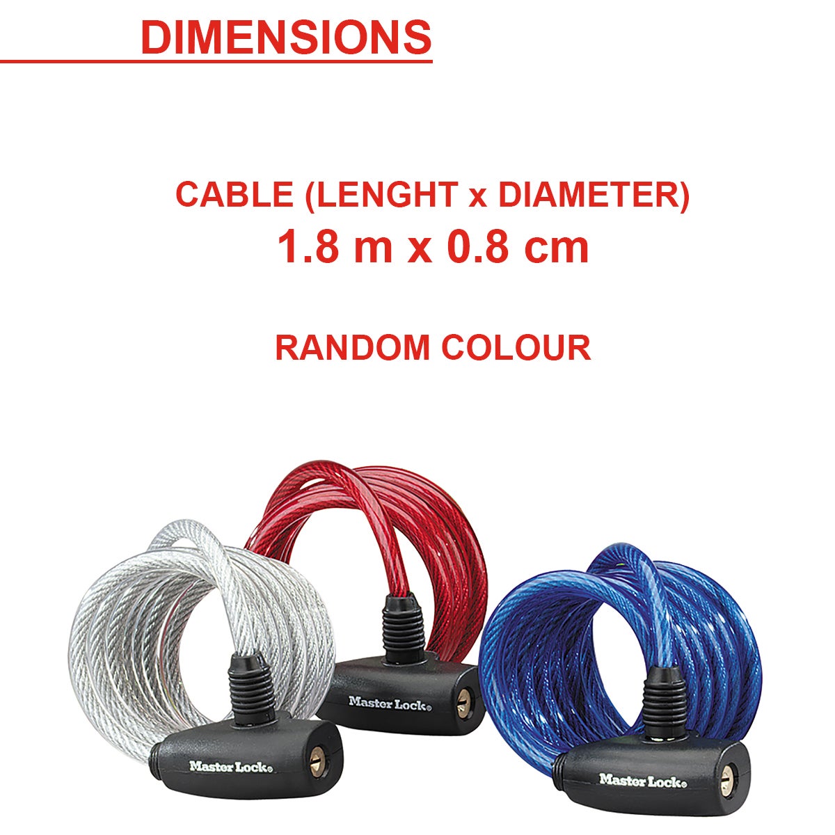 Câble antivol MASTER LOCK, L.1.8 m x Diam.8 mm - 6