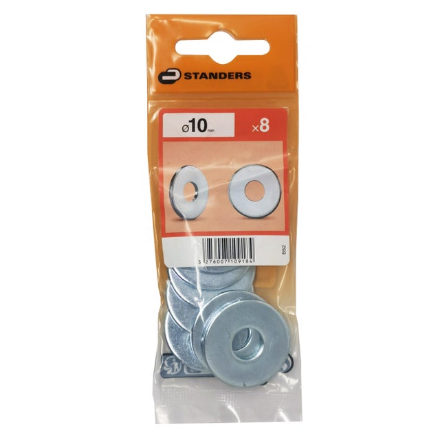 8 rondelles acier zingué STANDERS, Ø10 mm