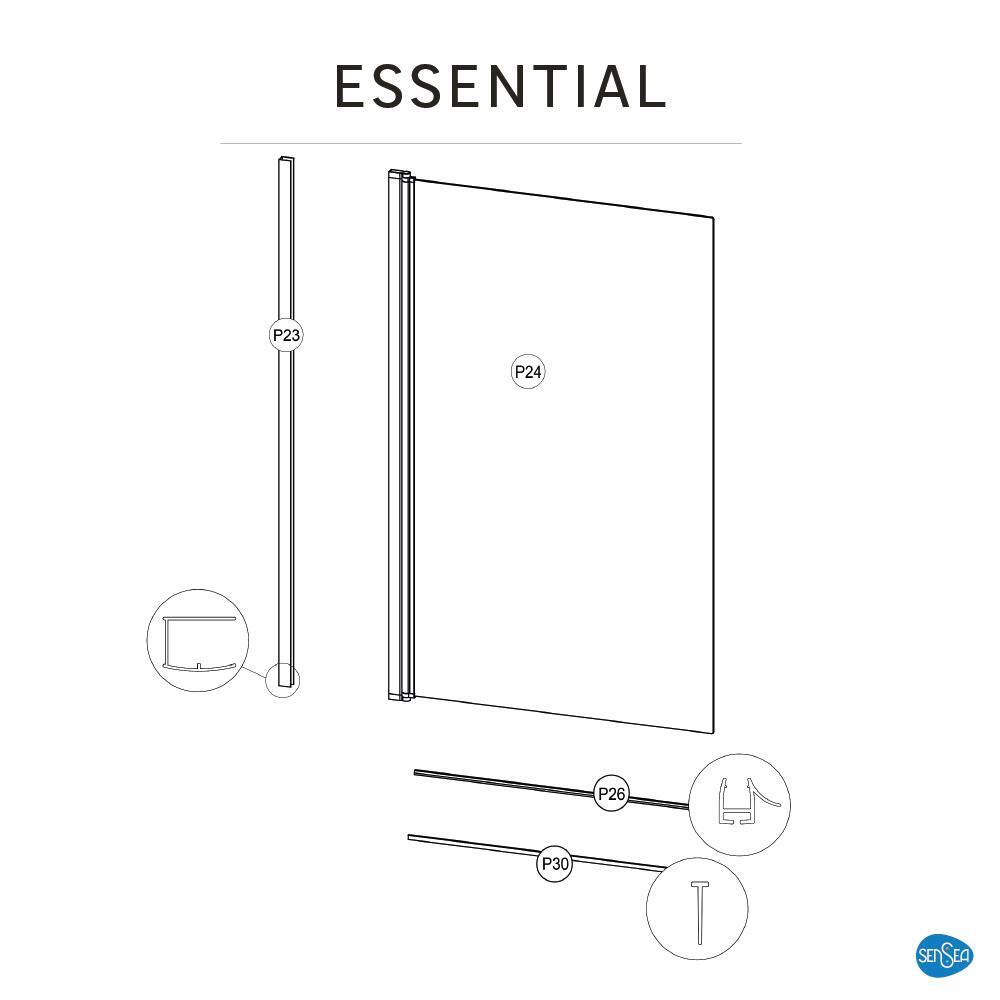 Pare-baignoire battant transparent chromé, H.140 x l.80 cm Essential - 5