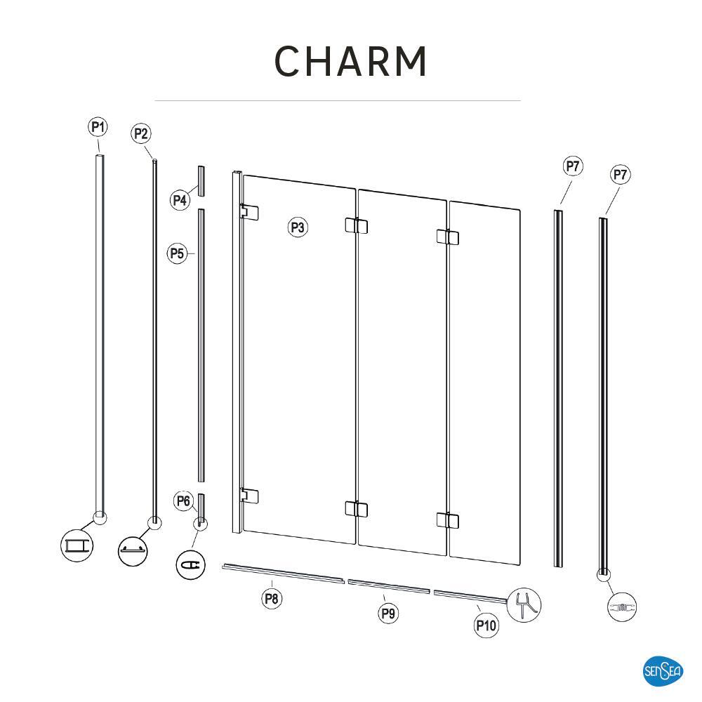 Pare-baignoire pliable transparent chromé, H.150 x l.120 cm Charm - 6