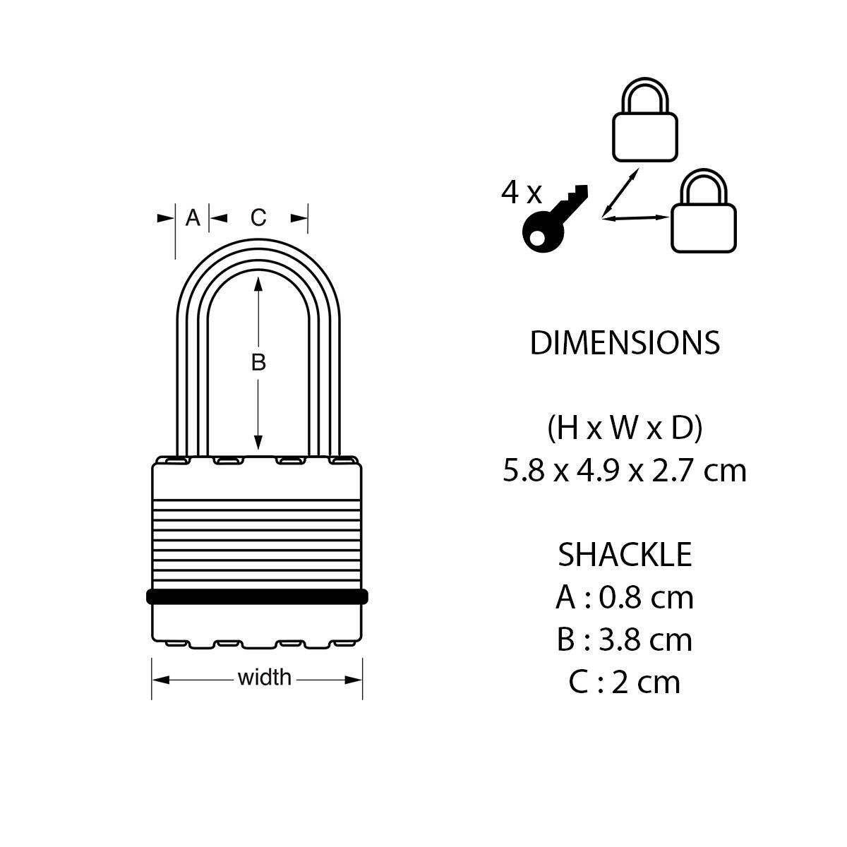 Lot de 2 cadenas avec clé MASTER LOCK acier laminé, l.45 mm - 5