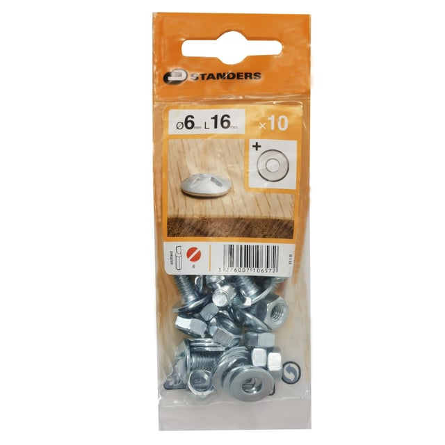 10 boulons acier tête ronde phillips STANDERS, Ø6 x L.16 mm