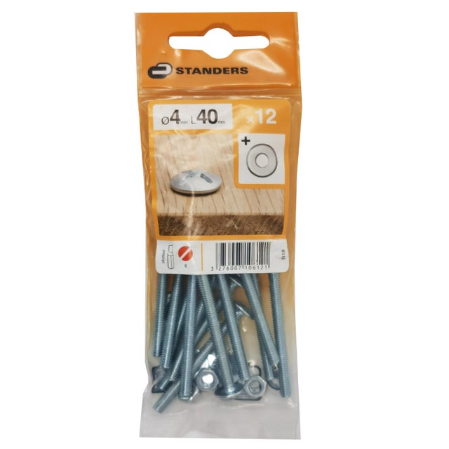 12 boulons acier tête ronde phillips STANDERS, Ø4 x L.40 mm