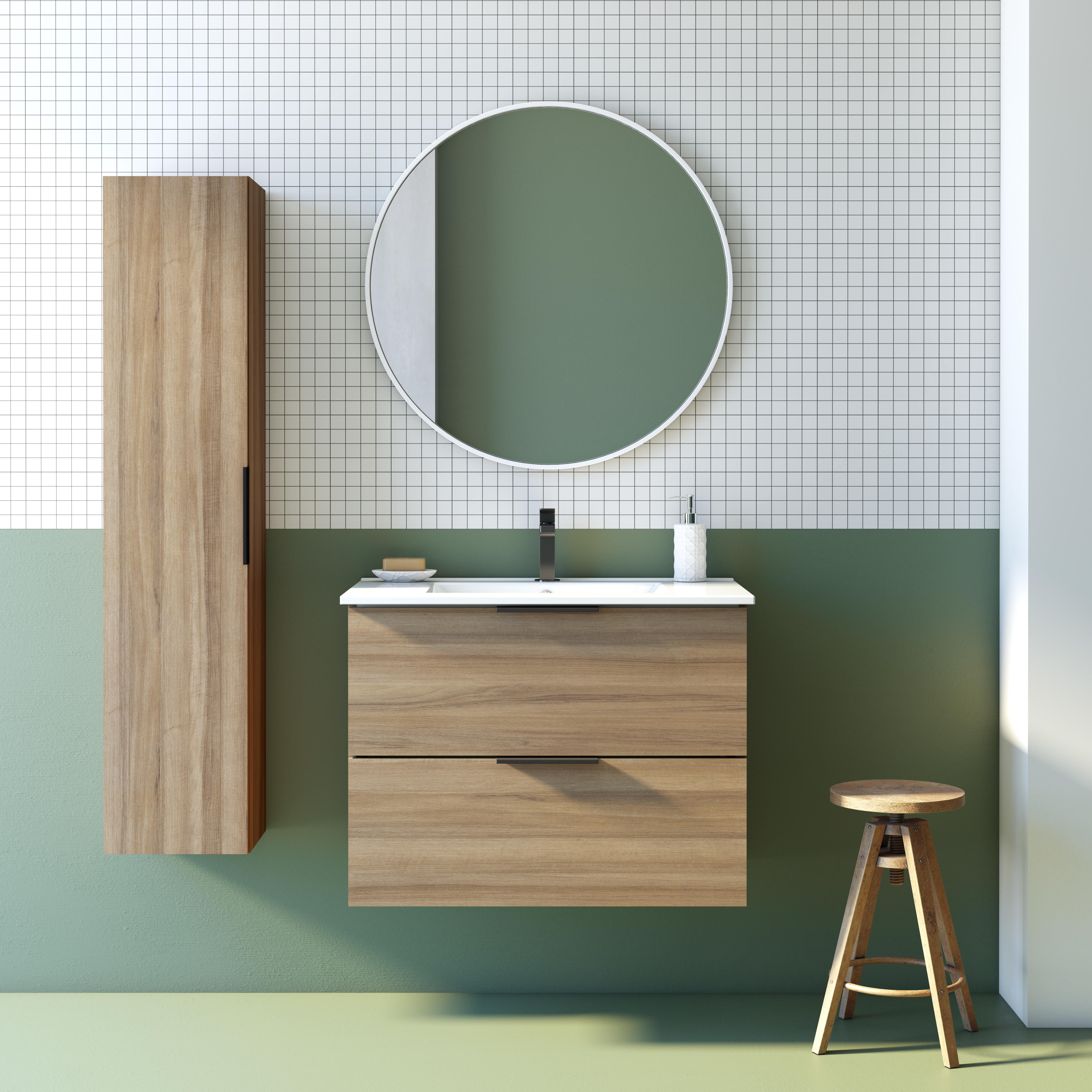 Mobile da bagno sospeso sotto lavabo L 79 x H 60 x P 44.8 cm noce satinato, 2 cassetti NOUA - 2