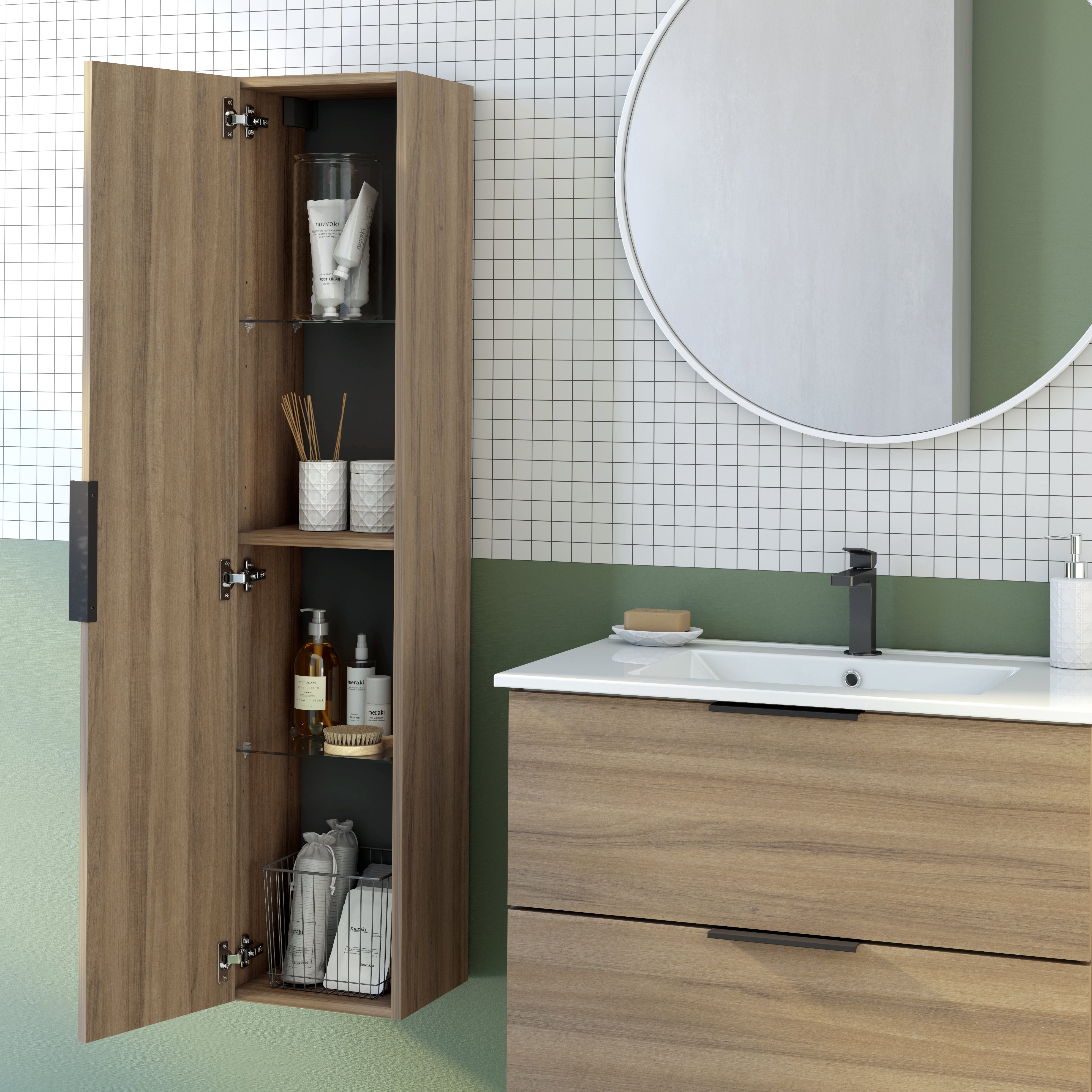 Colonna per mobile bagno NOUA 1 anta P 27 x L 30 x H 140 cm noce placcato truciolare - 2