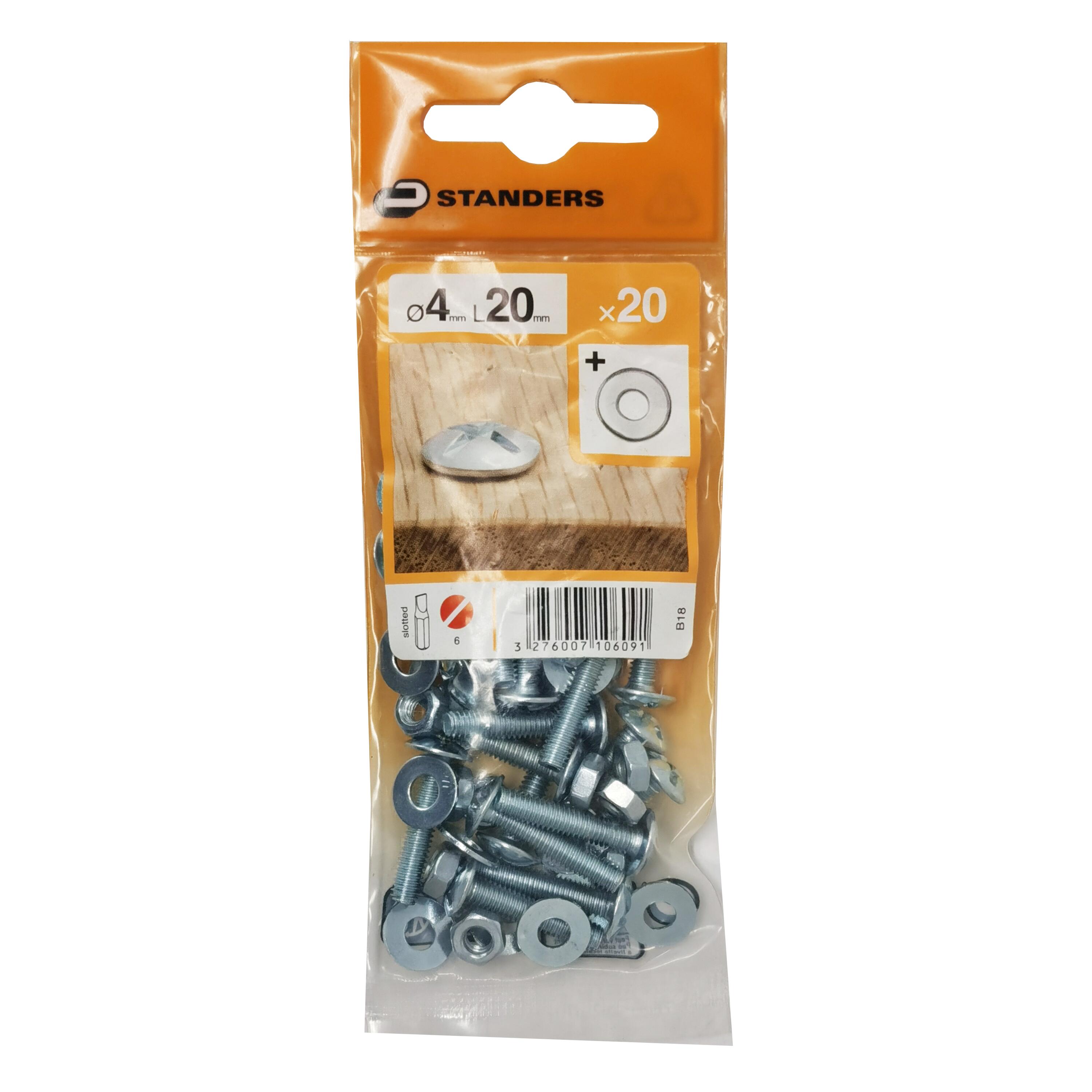 20 vis à filetage métrique avec boulon acier tête ronde phillips STANDERS, Ø4 x