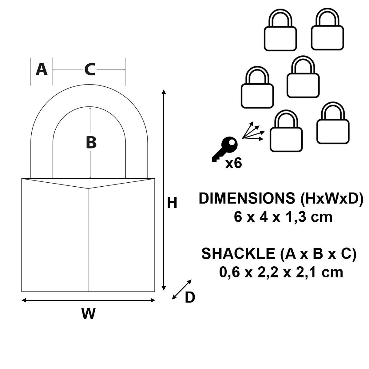 Master Lock 140EURSIX Lot de 6 Cadenas à Clé en Laiton, Doré, 6 x 4 x 1,3 cm - 4
