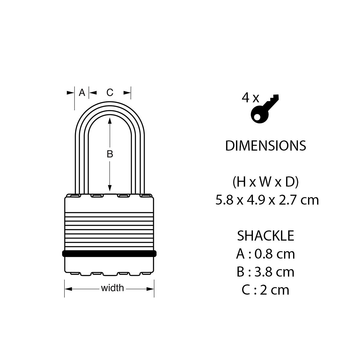 Cadenas avec clé MASTER LOCK acier laminé, l.45 mm - 5