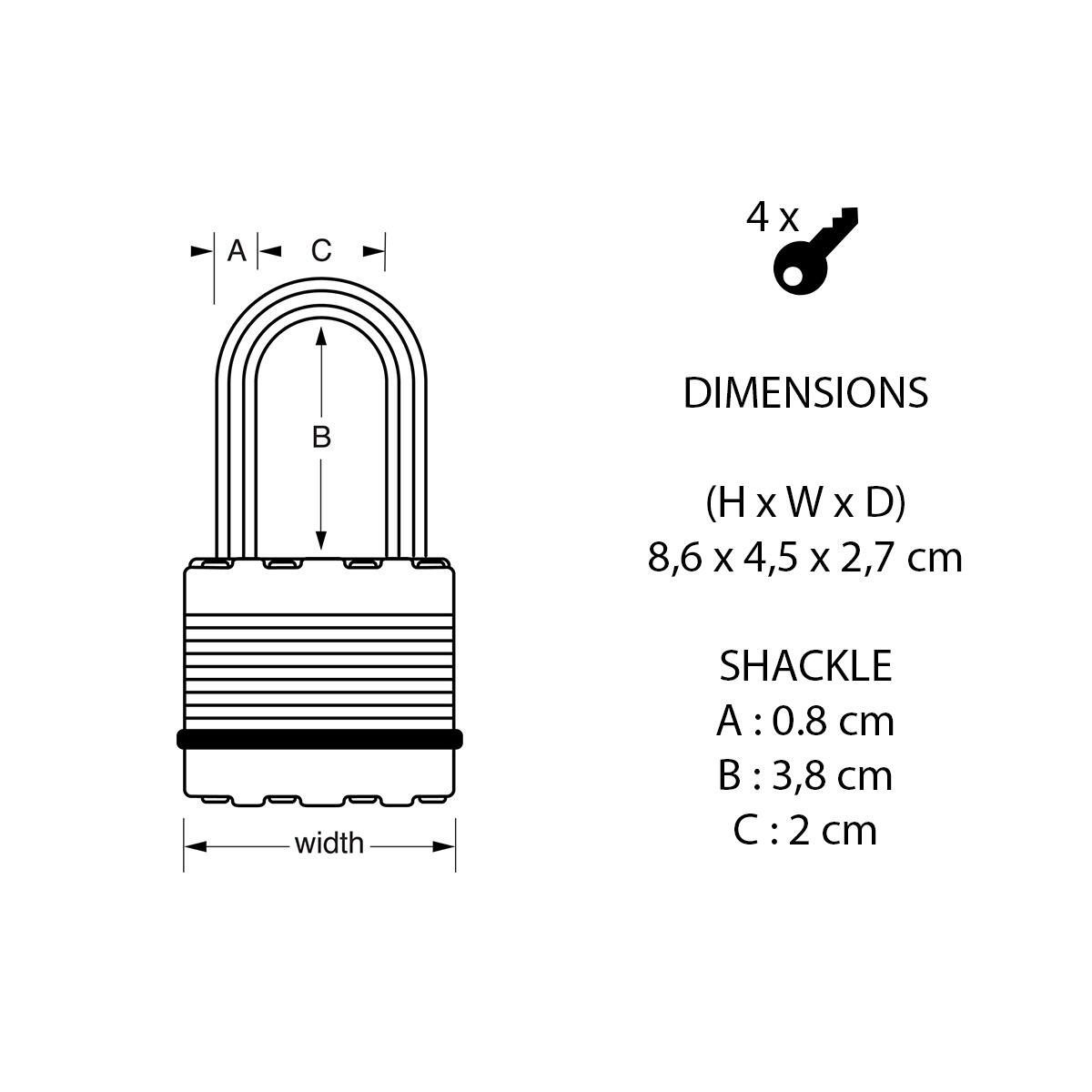 Cadenas avec clé MASTER LOCK acier laminé, l.45 mm - 5