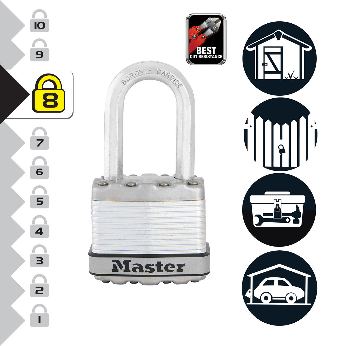 Cadenas avec clé MASTER LOCK acier laminé, l.45 mm - 9