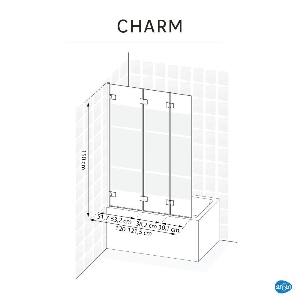 Pare-baignoire 3 volets pliable sérigraphié chromé H.150 x l.120cm Charm - 7