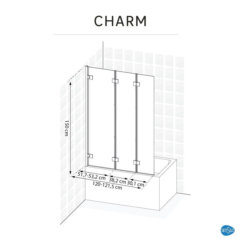 Pare-baignoire pliable transparent chromé, H.150 x l.120 cm Charm - 7