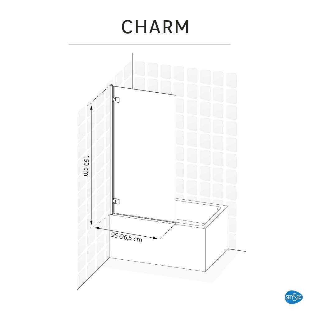 Pare-baignoire battant transparent chromé, H.150 x l.95 cm Charm - 4