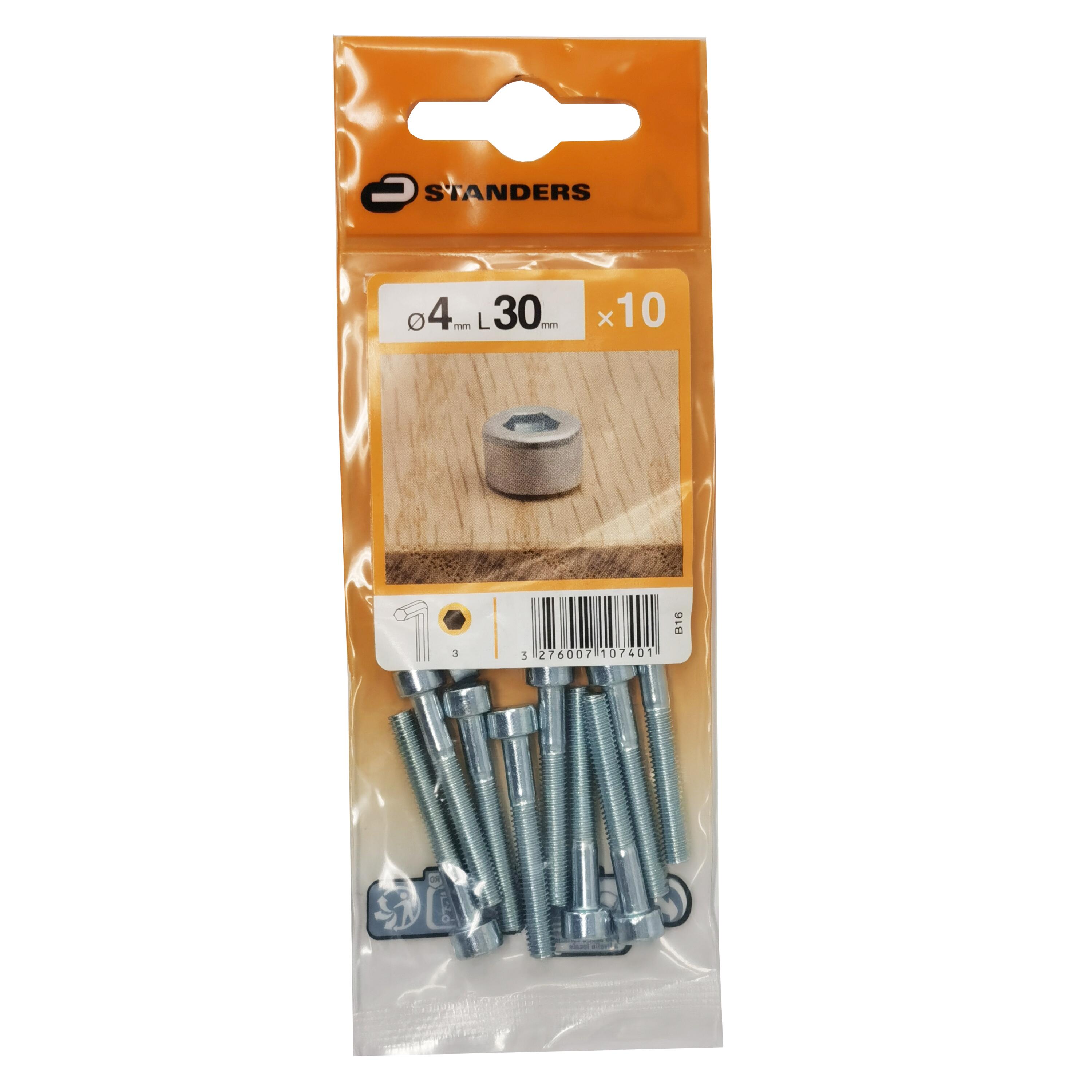 10 vis métrique à tête cylindrique bombée hexagonal STANDERS, Ø4 x L.30 ...