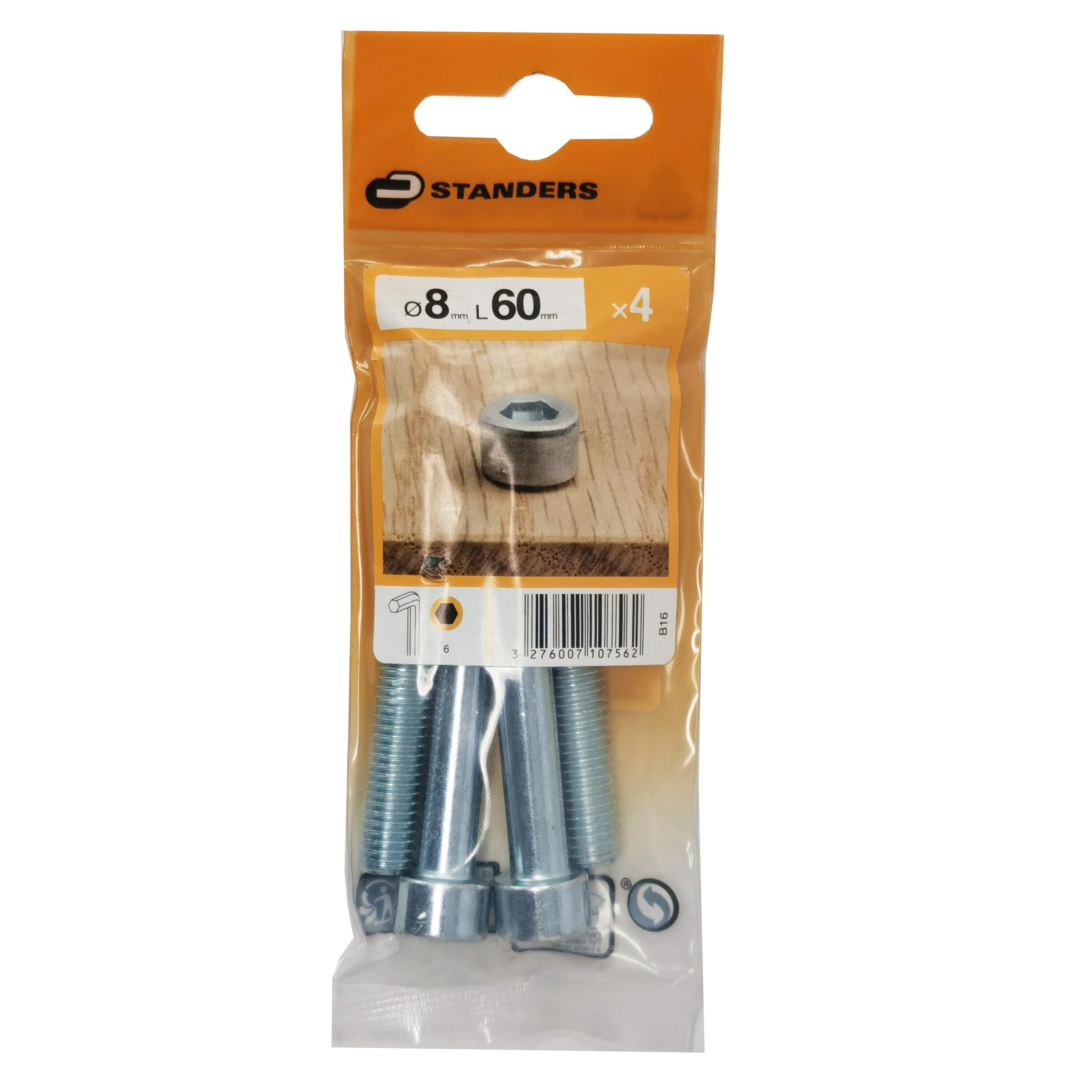 4 vis métrique à tête cylindrique bombée hexagonal STANDERS, Ø8 x L.60 ...