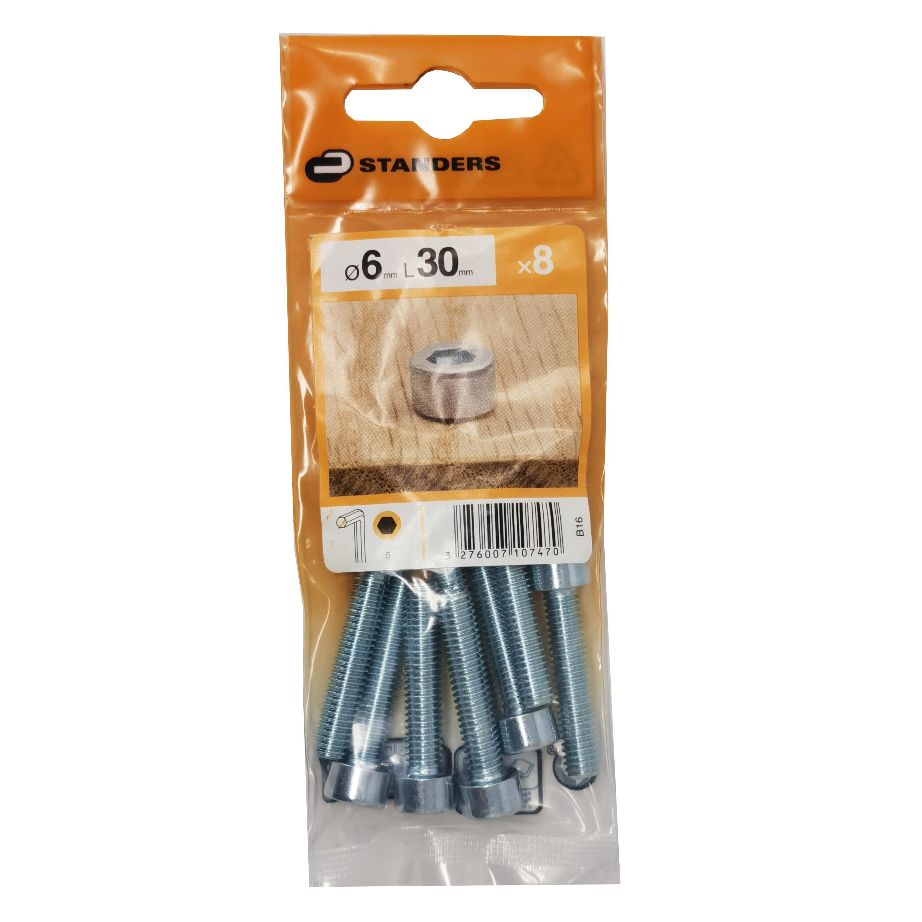 8 vis métrique à tête cylindrique bombée hexagonal STANDERS, Ø6 x L.30 ...