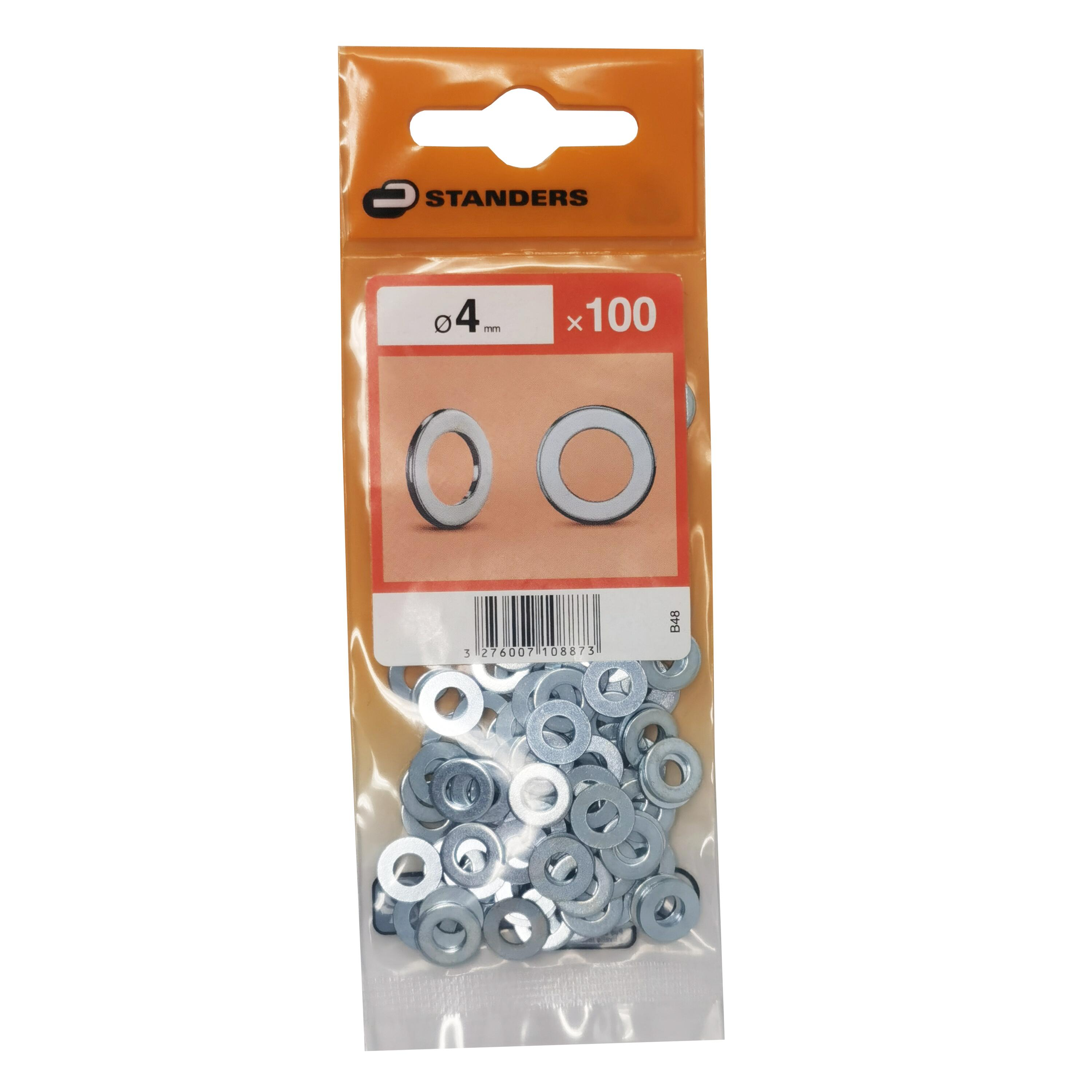 100 rondelles acier zingué STANDERS, Ø4 mm