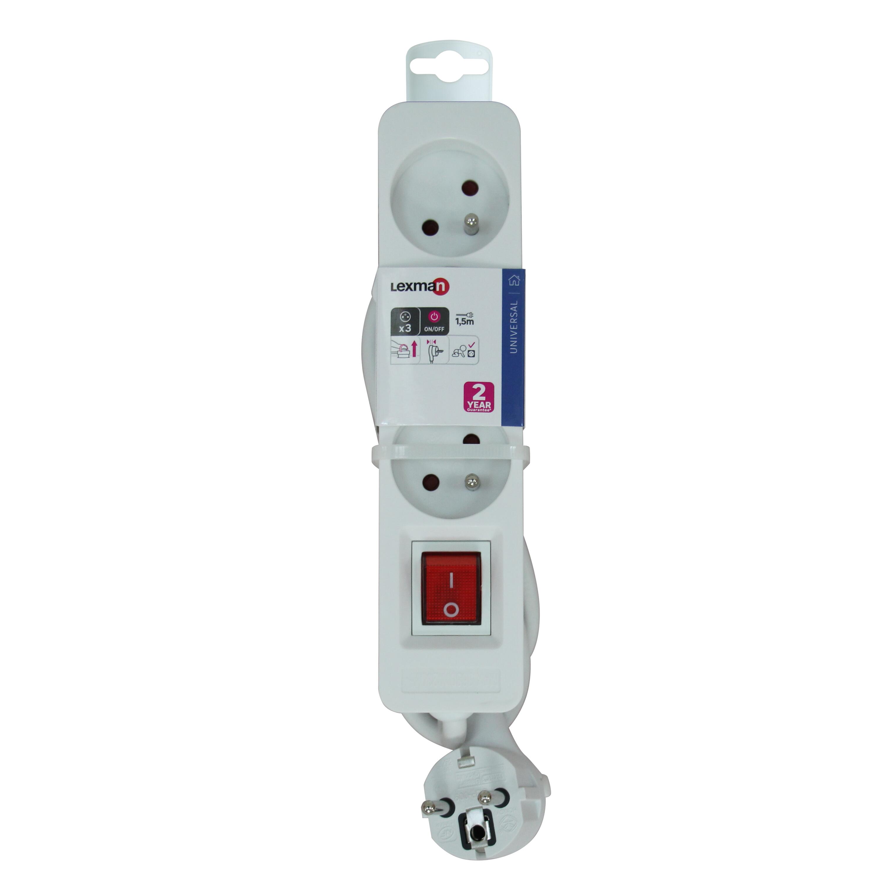 Multiprise 3 prises avec interrupteur 1.5 m blanc LEXMAN - 6