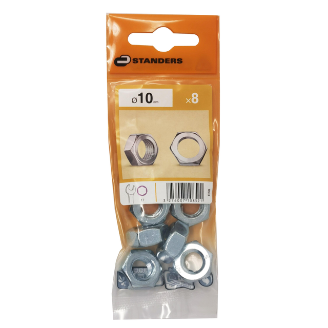 8 écrous acier STANDERS, Ø10 mm