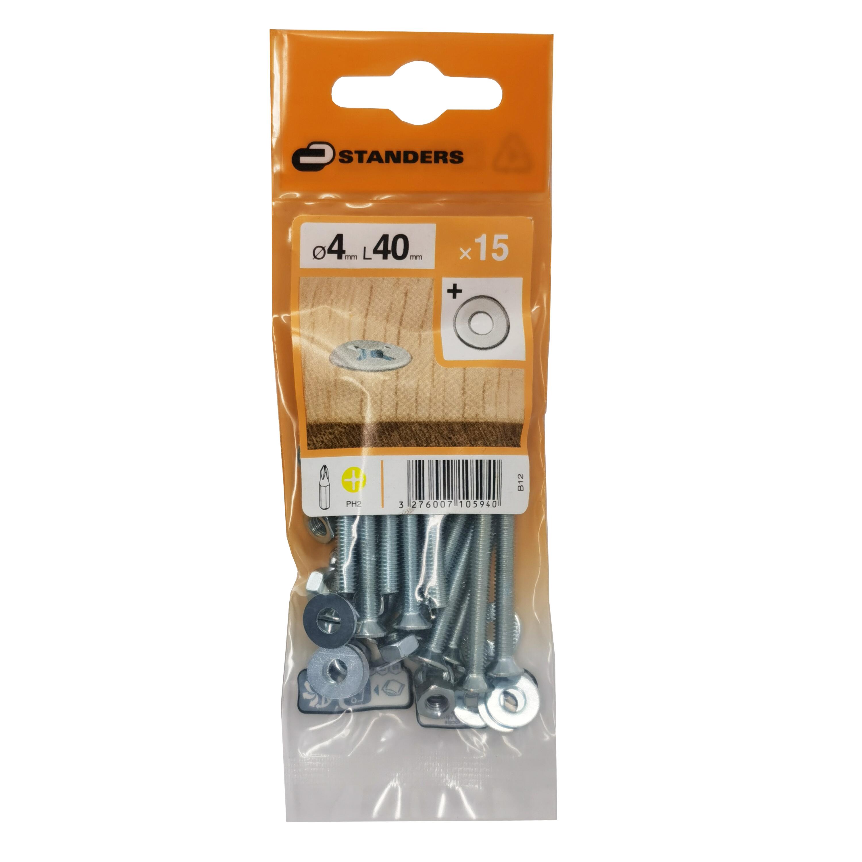 4 Boulons Acier Tête Fraisée / Tête Plate Phillips STANDERS, 6 X L.80