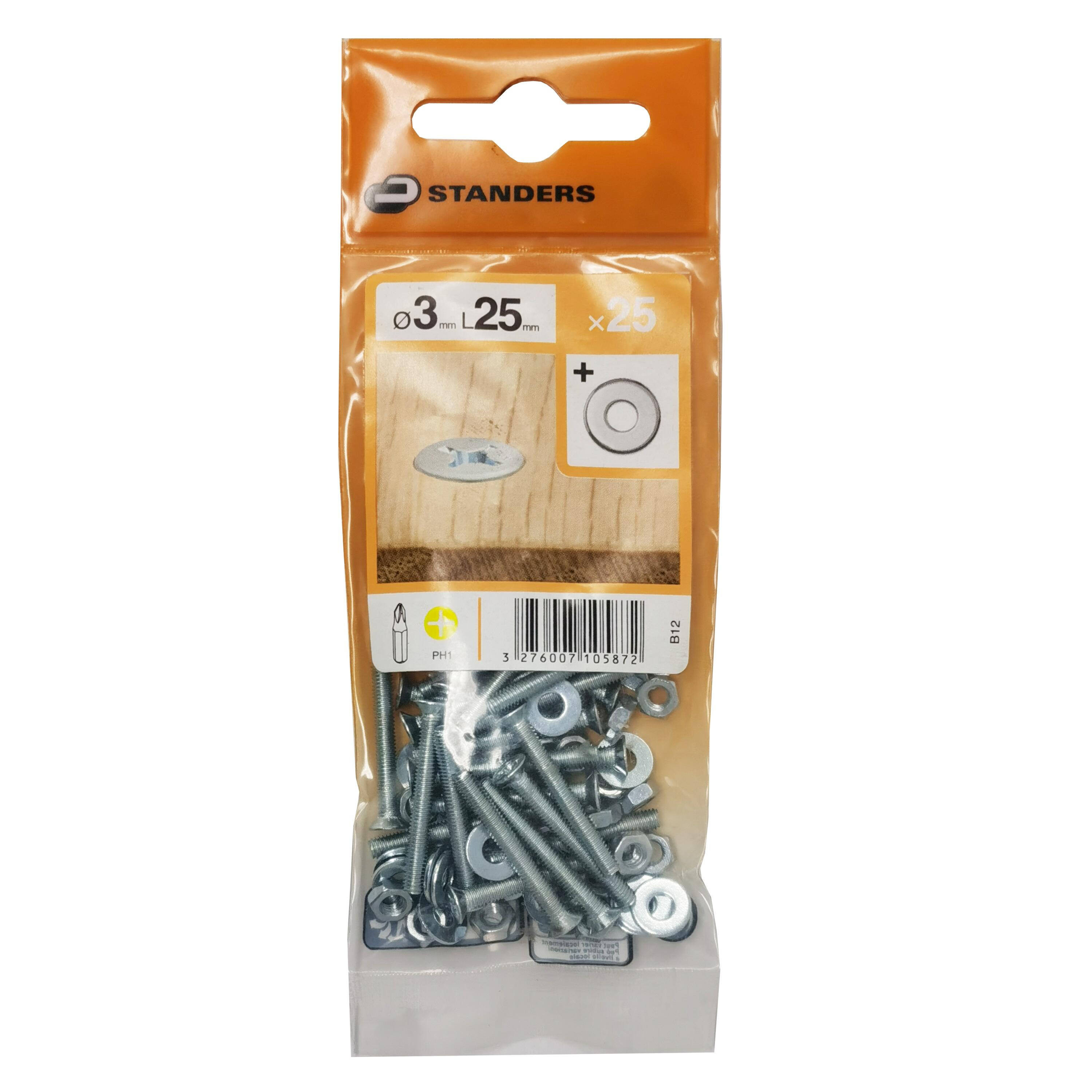 25 Boulons à Bride M12x1.25x25 - Tête Hexagonale, Classe 10.9, Revêtement Zinc