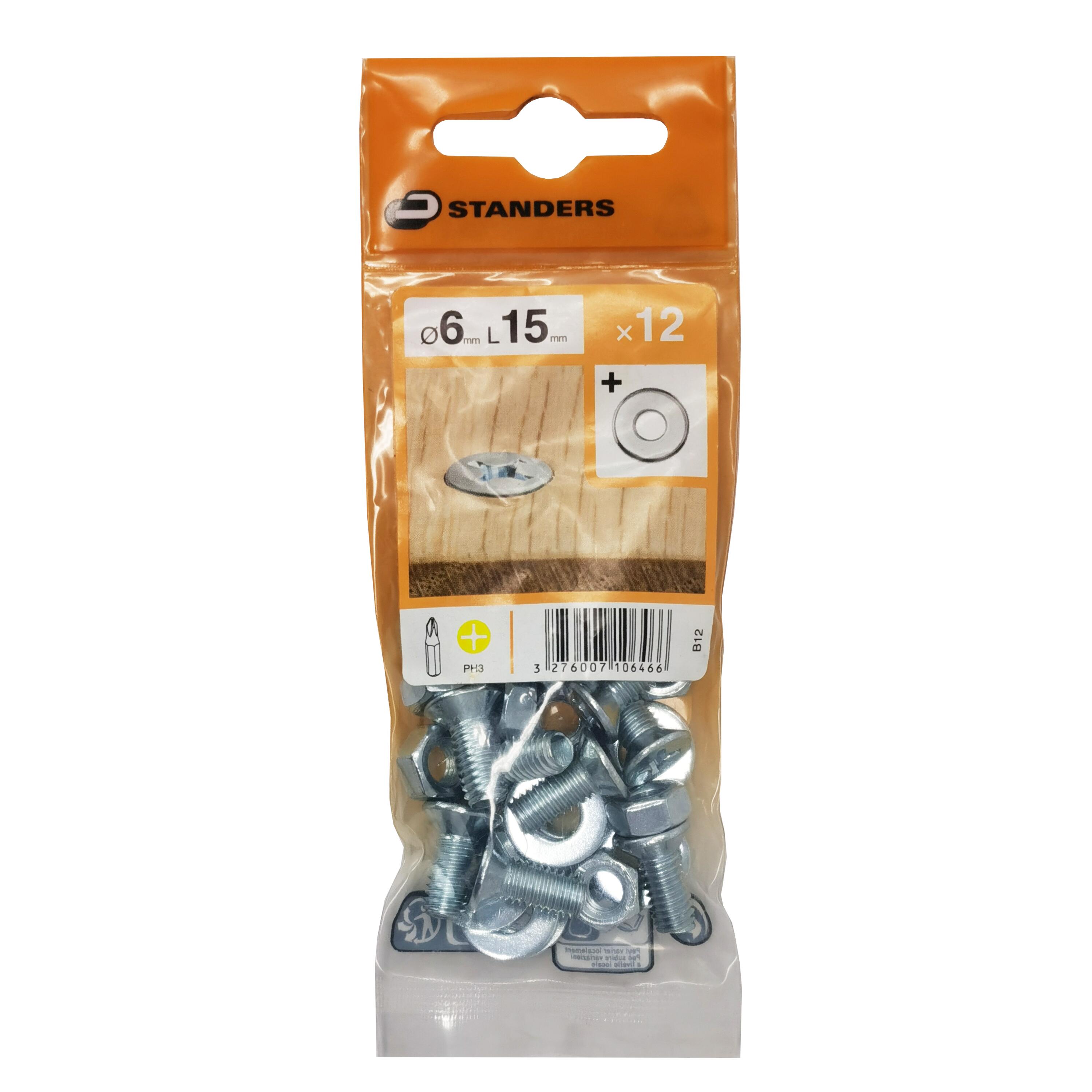 10 Vis à Tête Fraisée Phillips M6 X 15 Mm - Tête Plate, Métal, Pour Bricolage, Assemblage