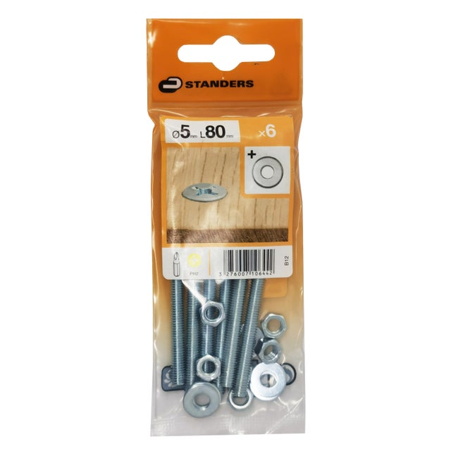 6 boulons acier tête fraisée / tête plate phillips STANDERS, Ø5 x L.80 mm