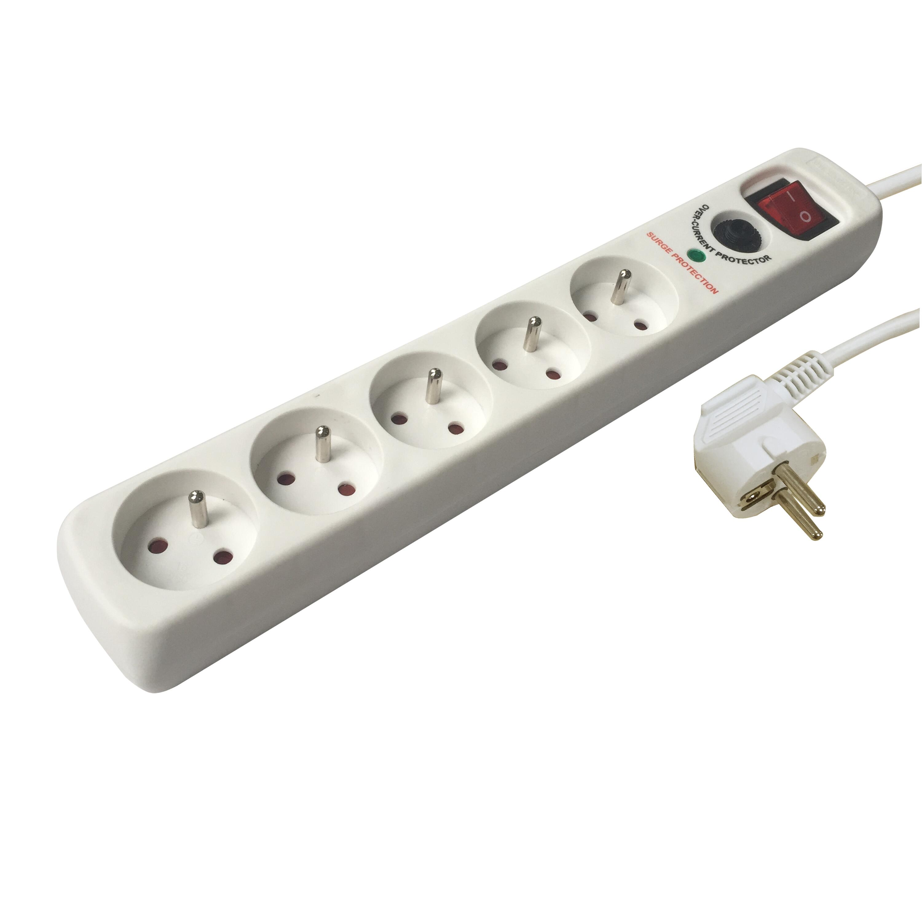 Multiprise parafoudre, 5 prises h05vv-f LEXMAN, 3680 W, blanche - 2