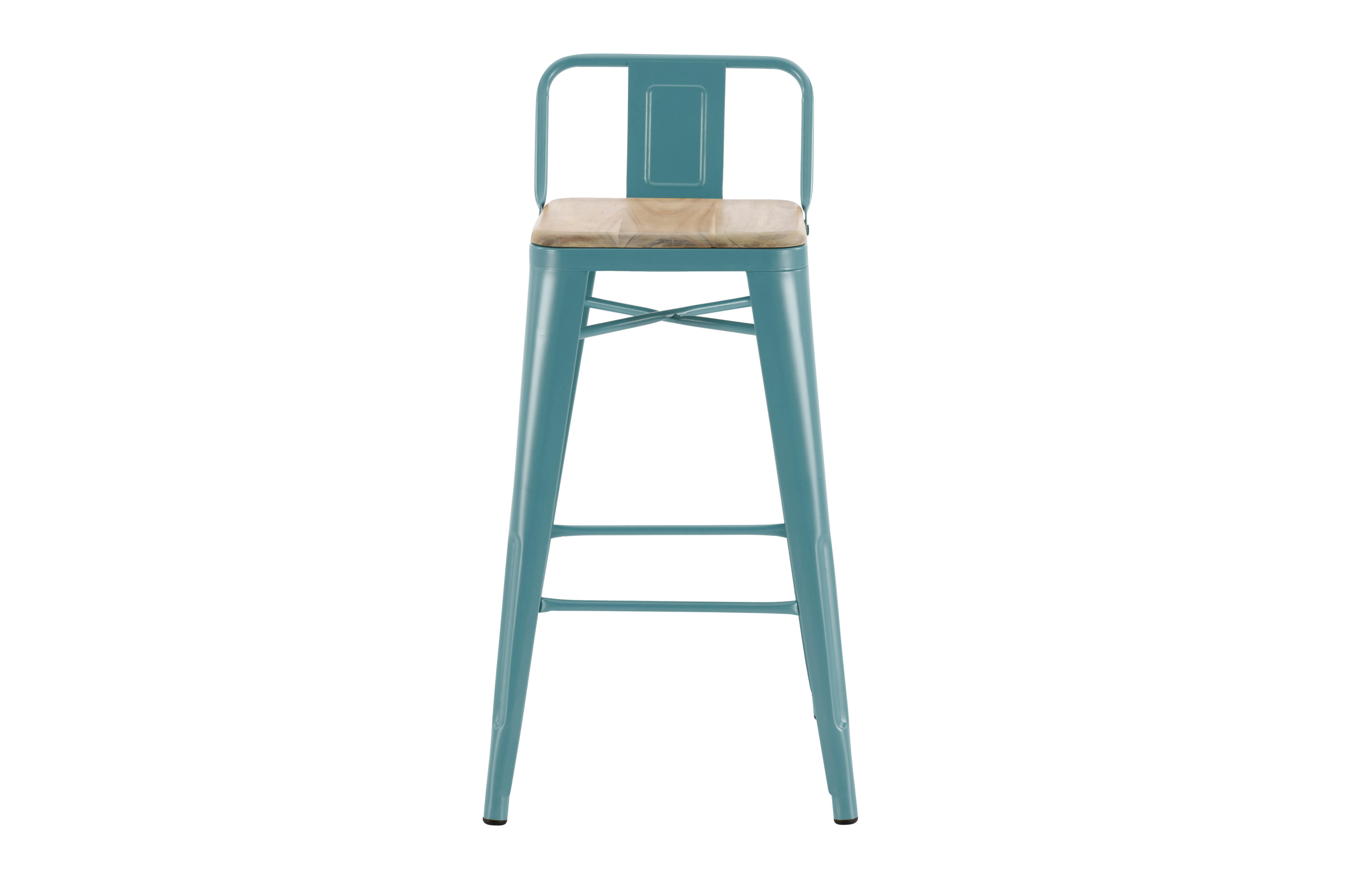 Sgabello da giardino in acciaio blu Oxford, seduta in legno azzurro - 5