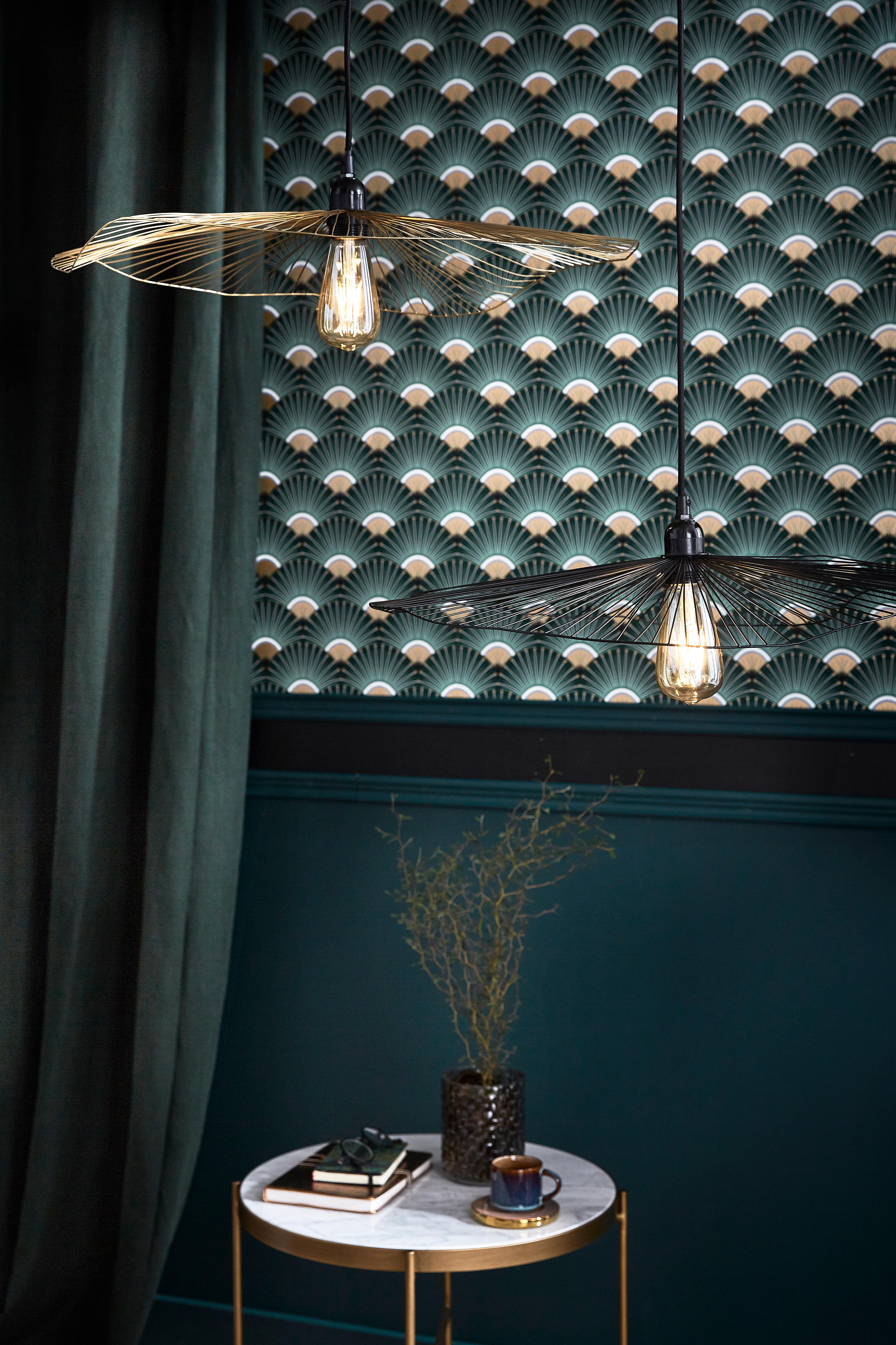 Papier peint vinyle sur intissé Palmettes art deco vert - 6