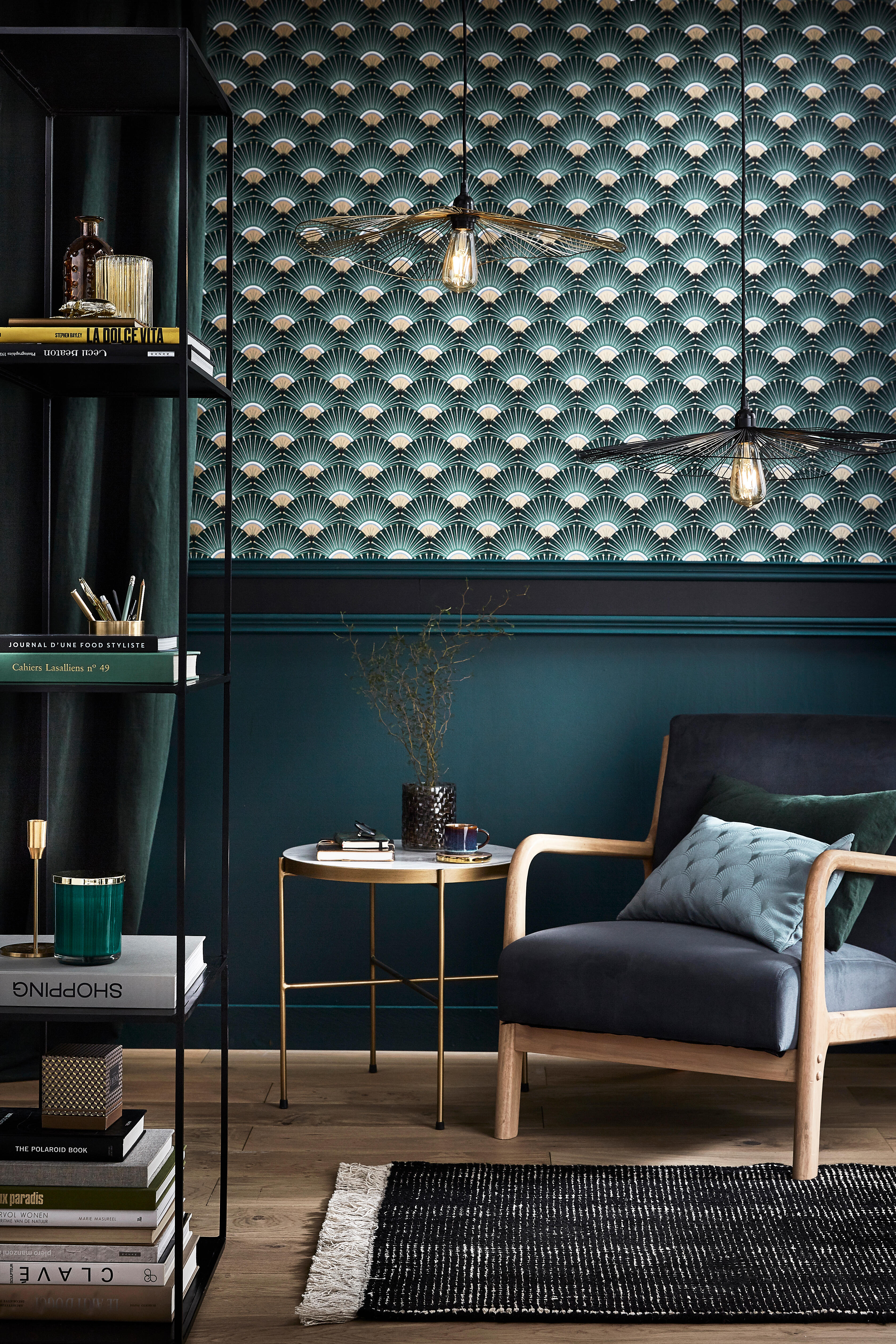 Papier peint vinyle sur intissé Palmettes art deco vert - 5