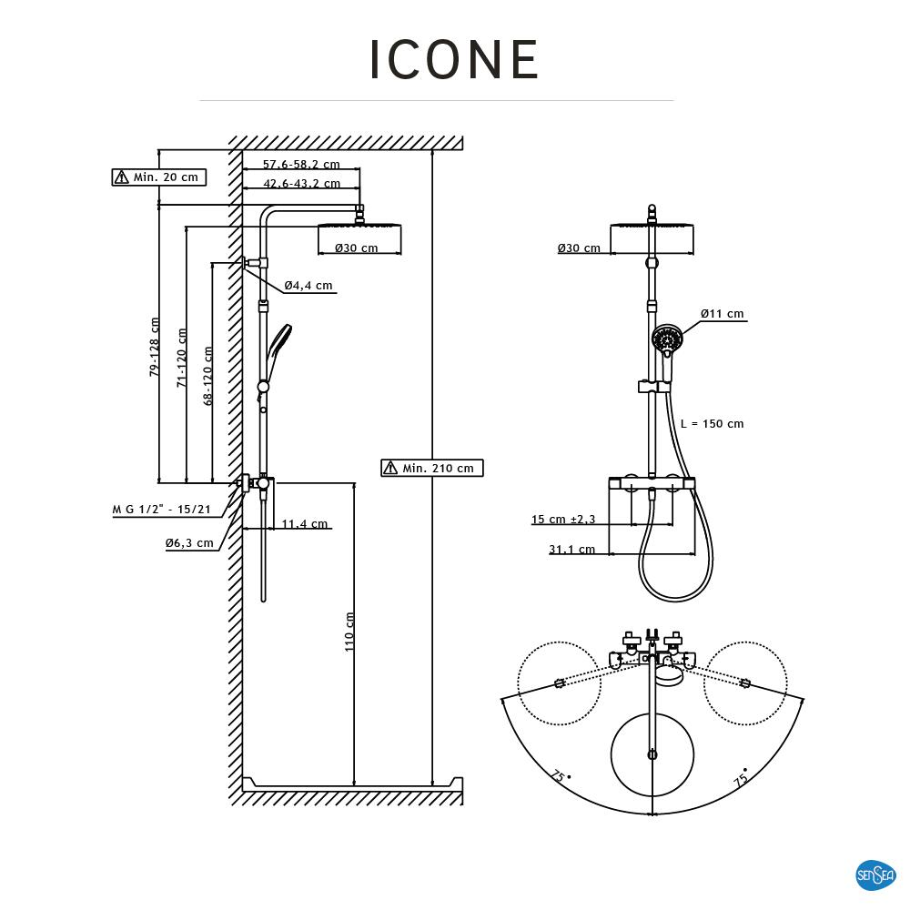 Colonne de douche avec robinet thermostatique, SENSEA Icône, Chrome - 8