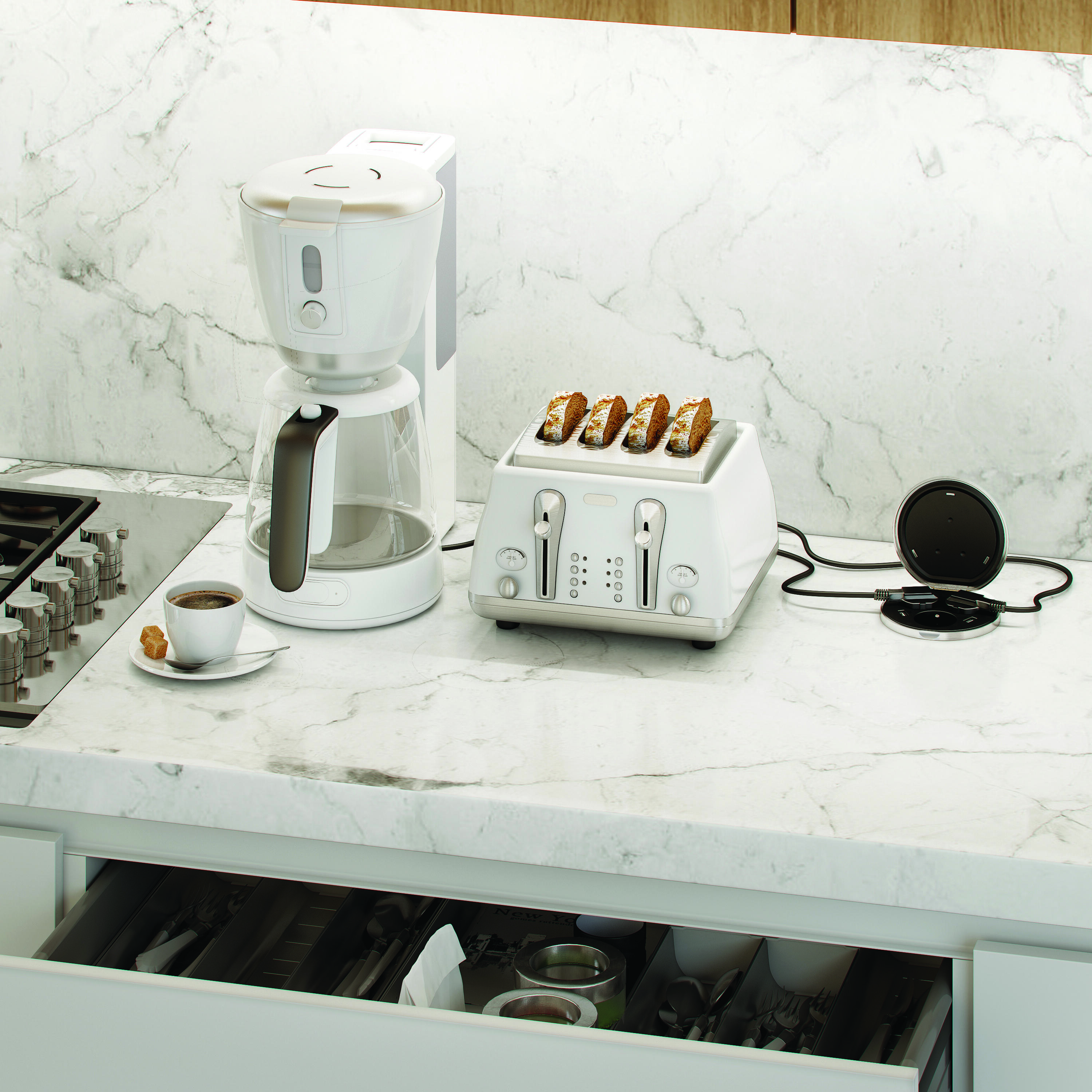 Multiprise USB encastrable, 3 prises + 2 prises USB, aluminium LEXMAN - 3