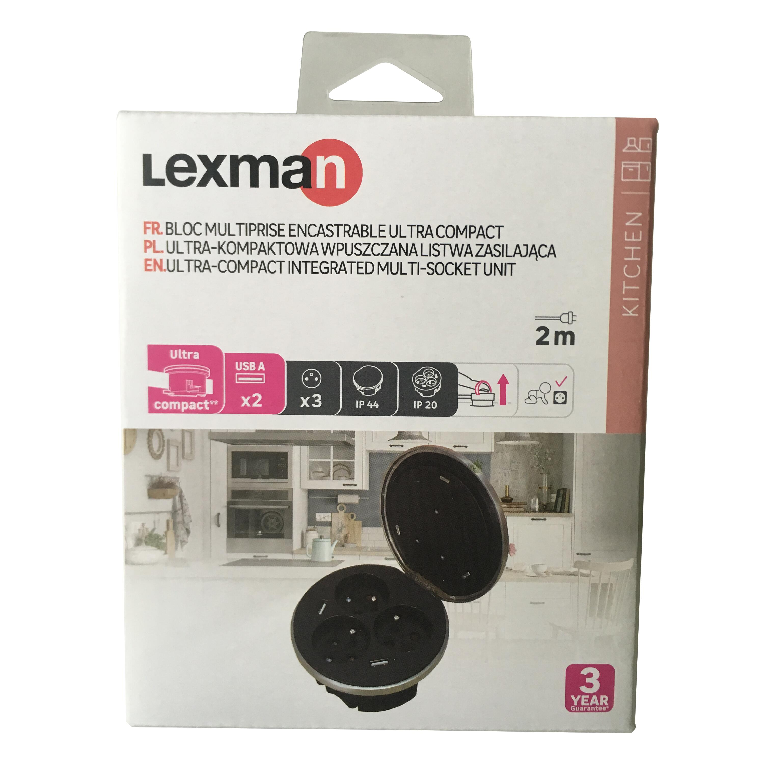 Multiprise USB encastrable, 3 prises + 2 prises USB, aluminium LEXMAN - 8