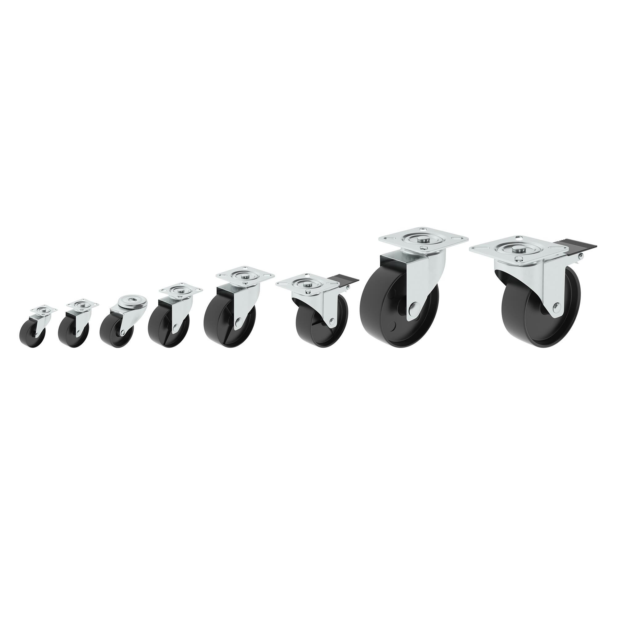 Roue 360 degrés sur plaque diam.30 mm - 6