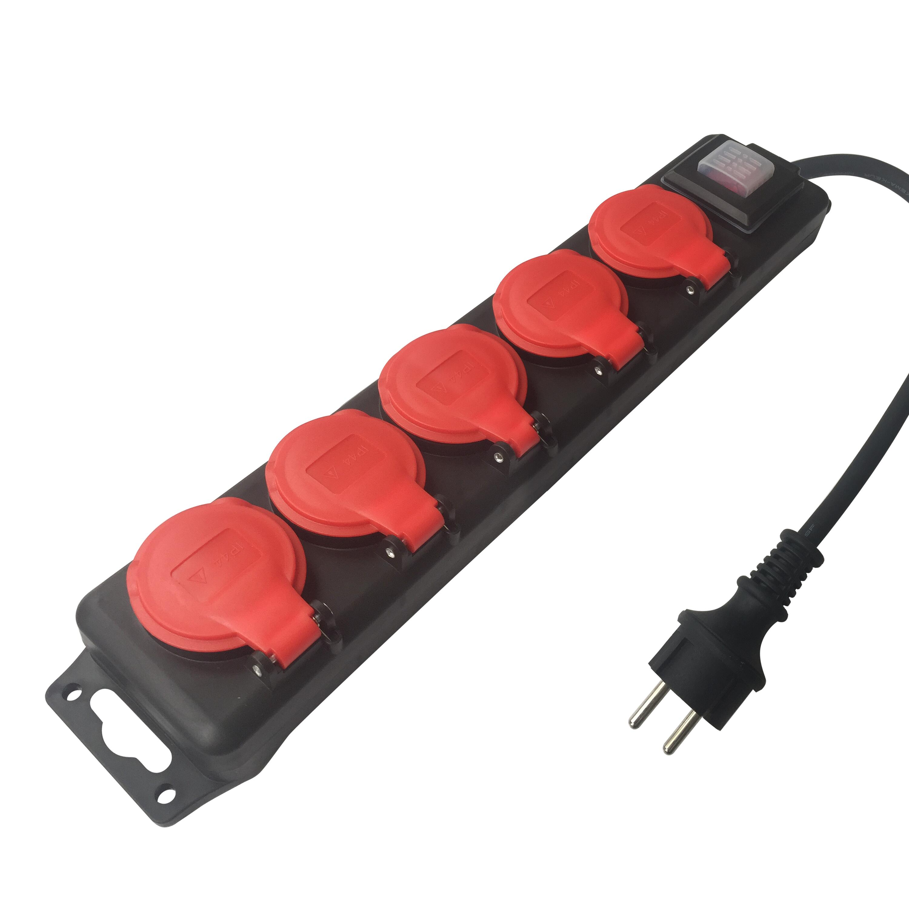 Multiprise filaire extérieure, IP44, 5 prises rouge / noir, 2M, LEXMAN - 2