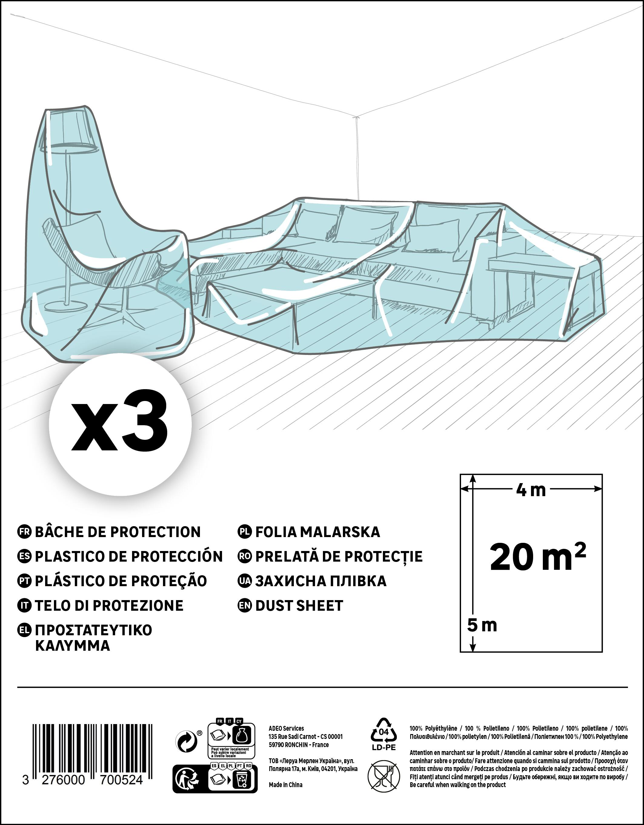 Telo di copertura 5 x 4 m traslucido, 3 pezzi - 4