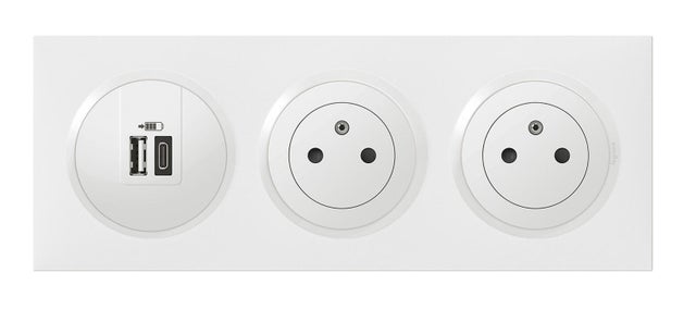Prise chargeur usb et 2 prises Dooxie, LEGRAND, blanc